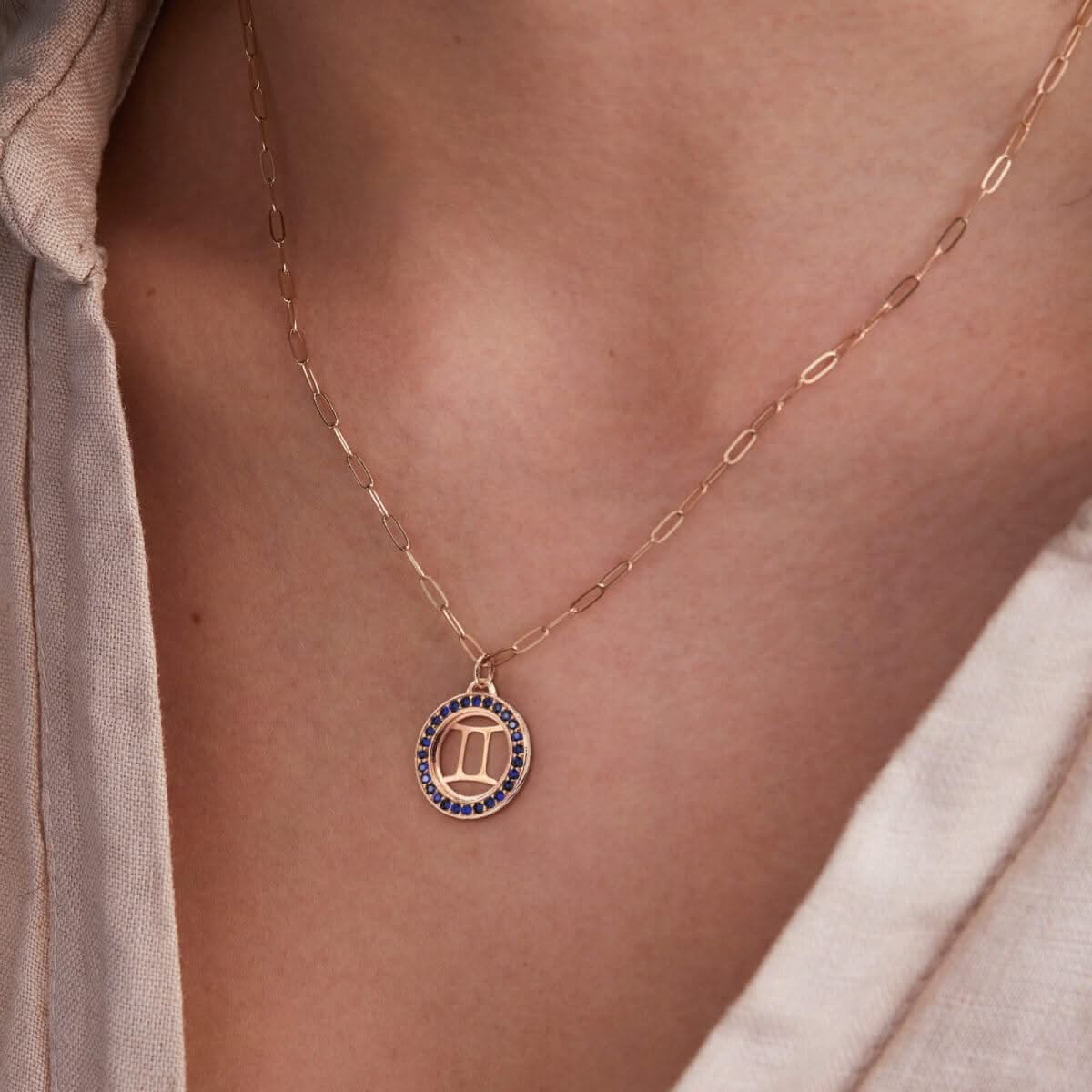 Gemini & Birthstone Pendant in 14k Gold
