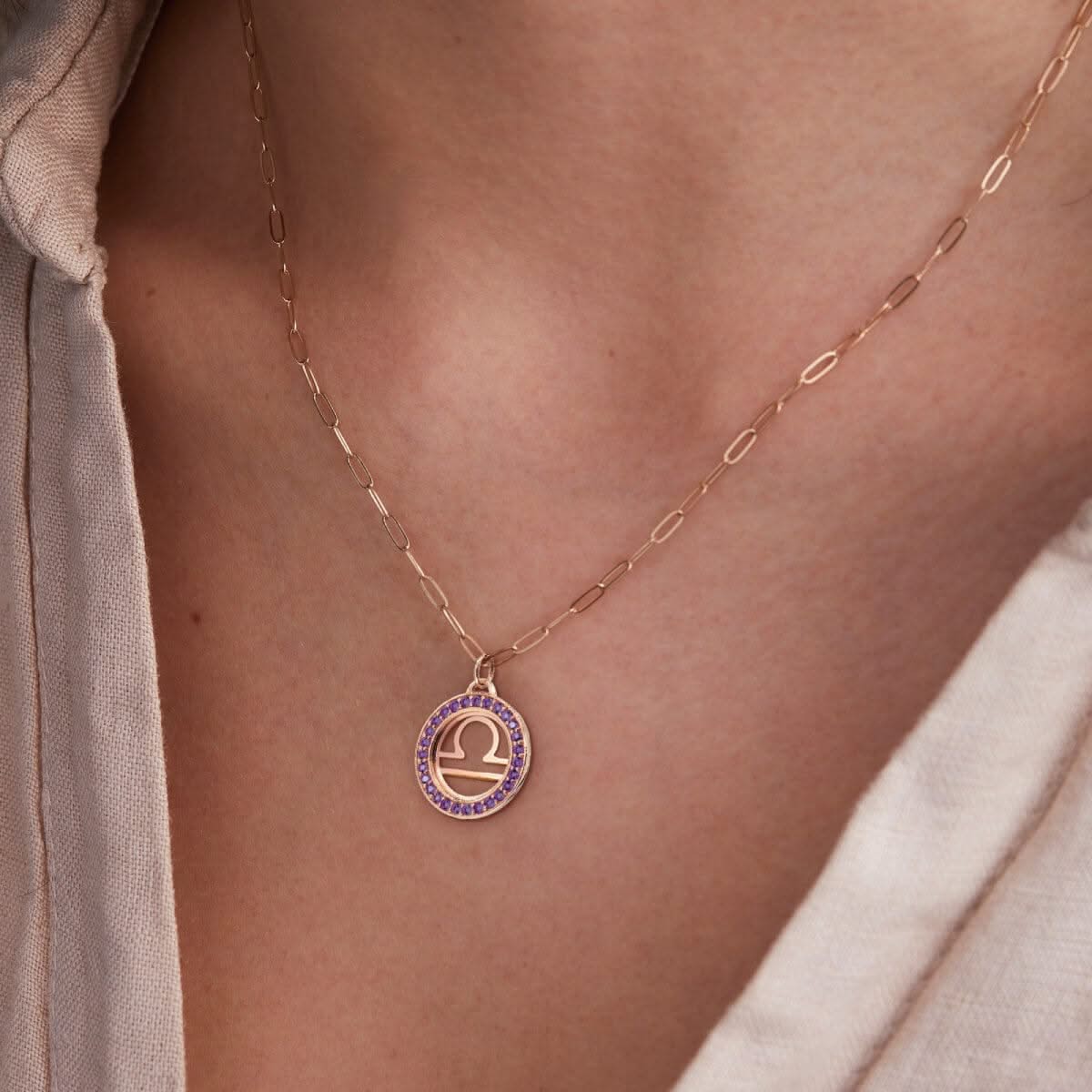 Libra & Birthstone Pendant in 14k Gold