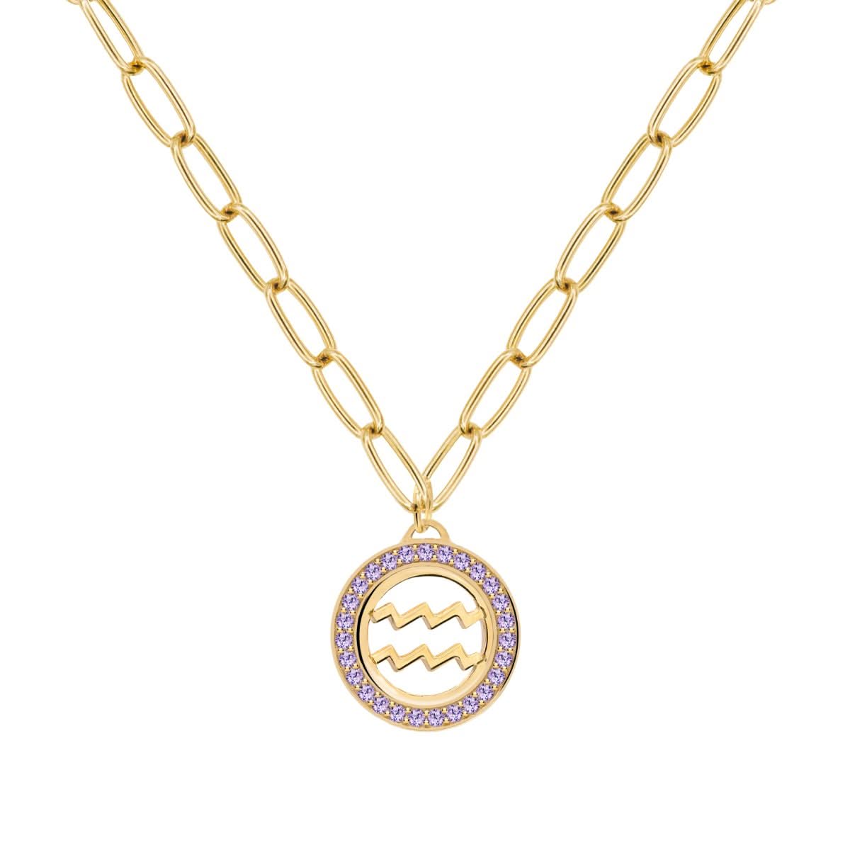 Aquarius & Birthstone Pendant in 14k Gold