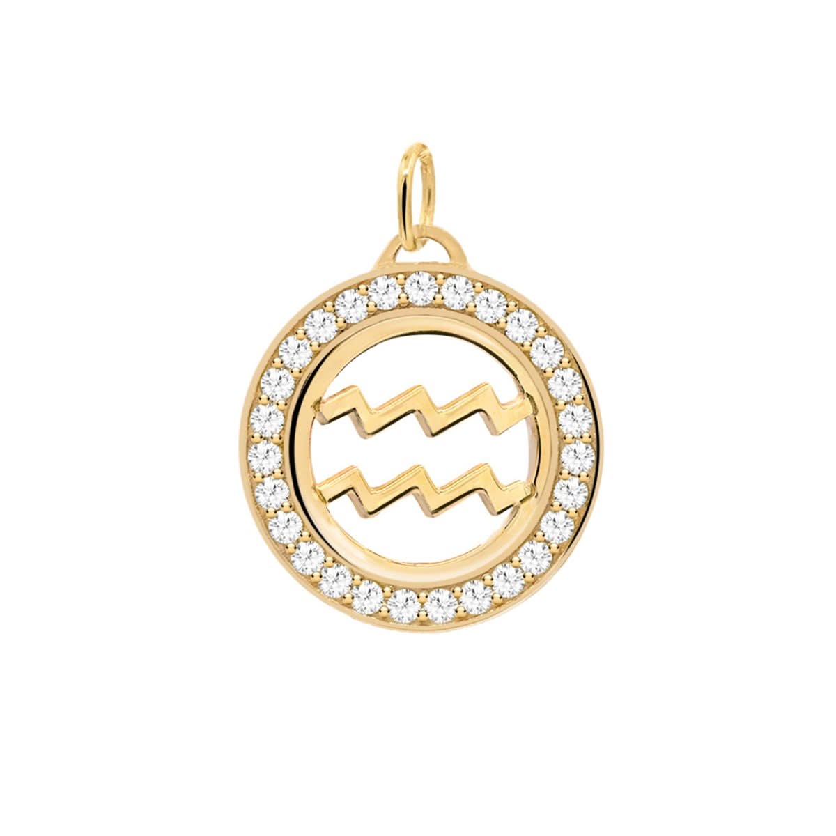 Aquarius & Birthstone Pendant in 14k Gold
