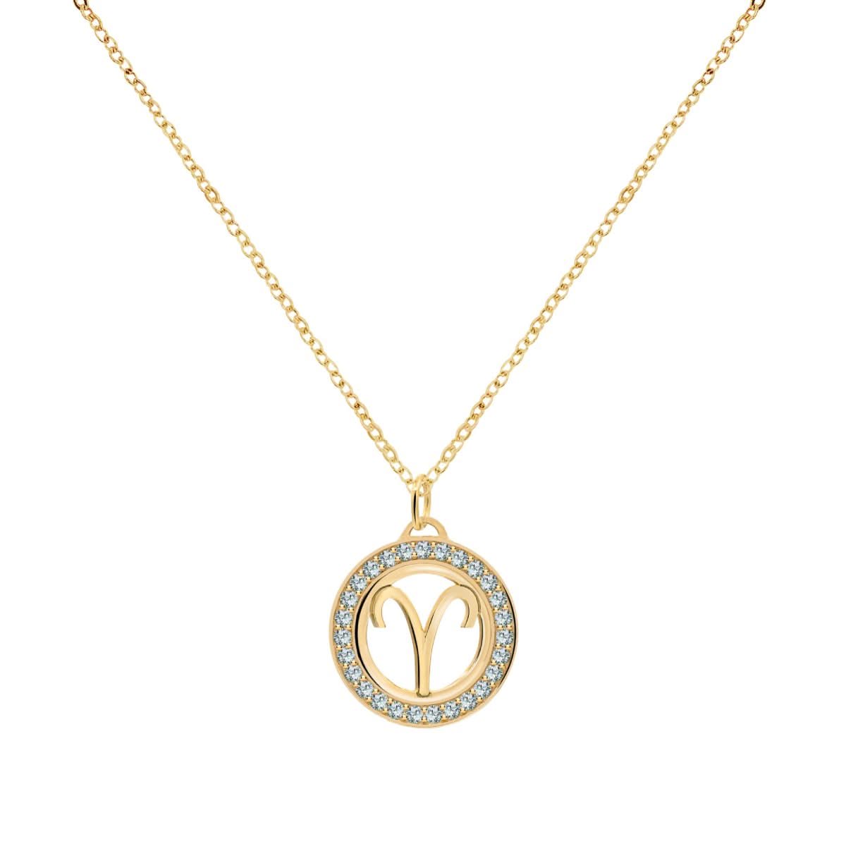 Aries & Birthstone Pendant in 14k Gold