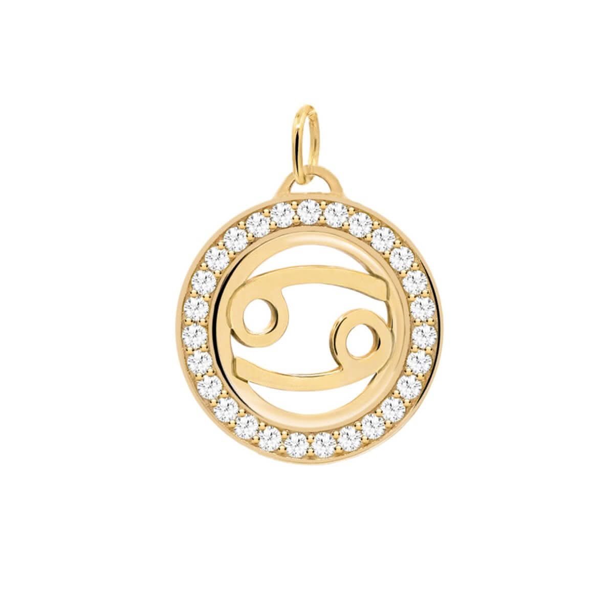 Cancer & Birthstone Pendant in 14k Gold