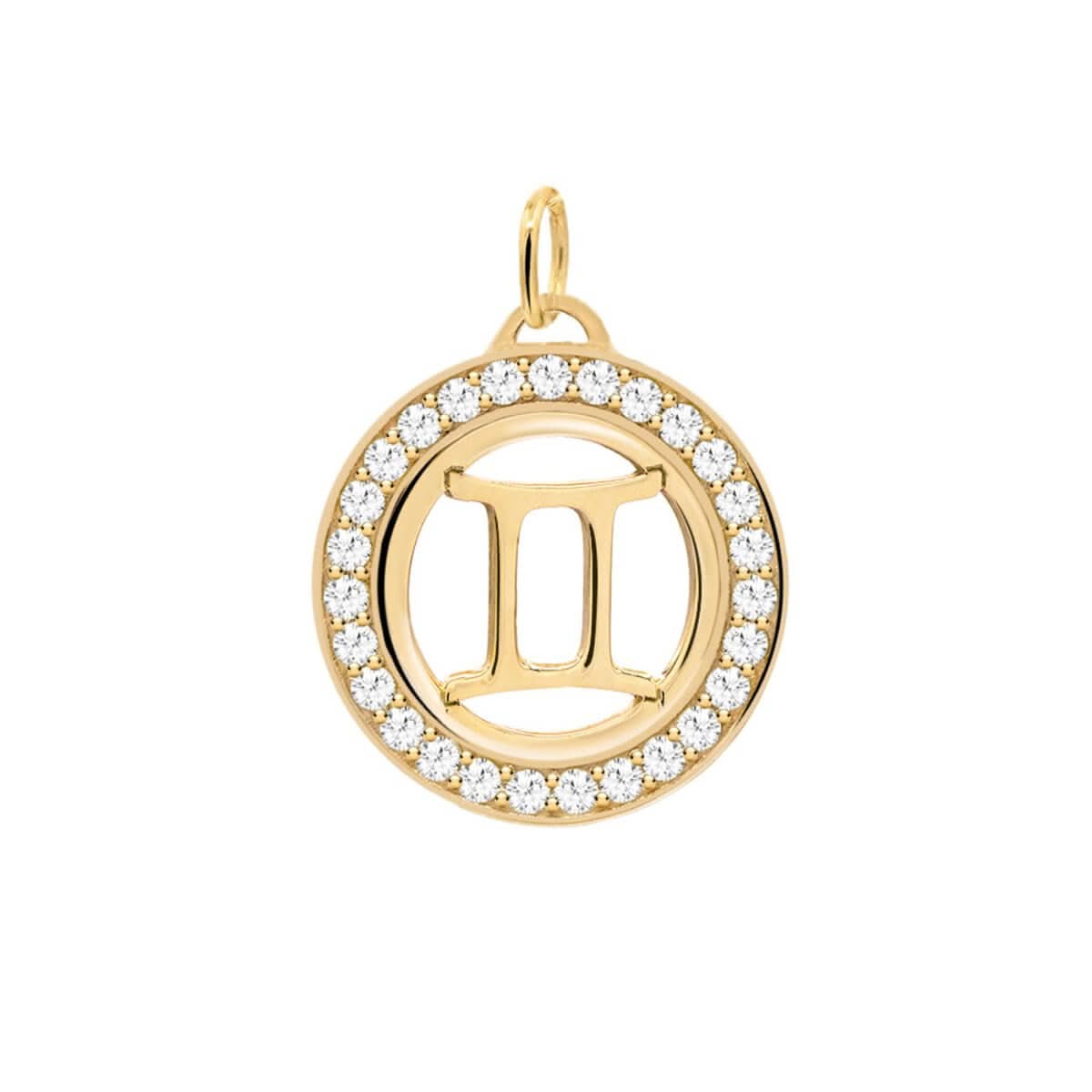 Gemini & Birthstone Pendant in 14k Gold