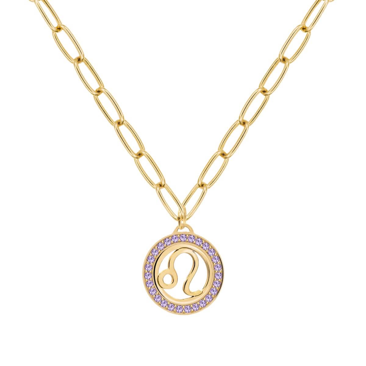 Leo & Birthstone Pendant in 14k Gold