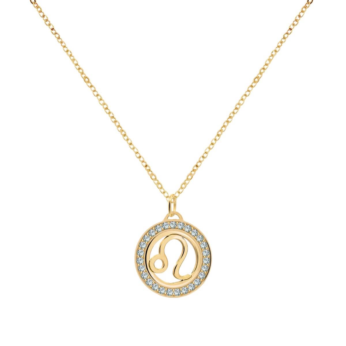 Leo & Birthstone Pendant in 14k Gold