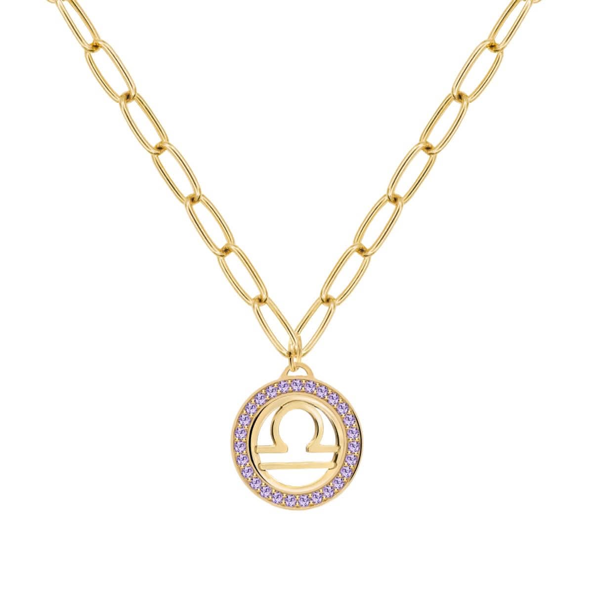 Libra & Birthstone Pendant in 14k Gold