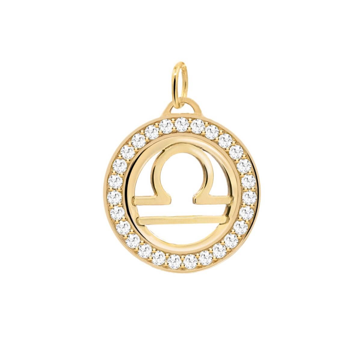 Libra & Birthstone Pendant in 14k Gold
