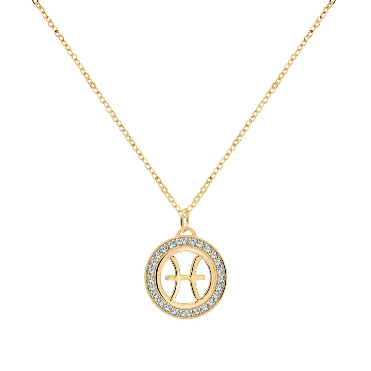 Pisces & Birthstone Pendant in 14k Gold