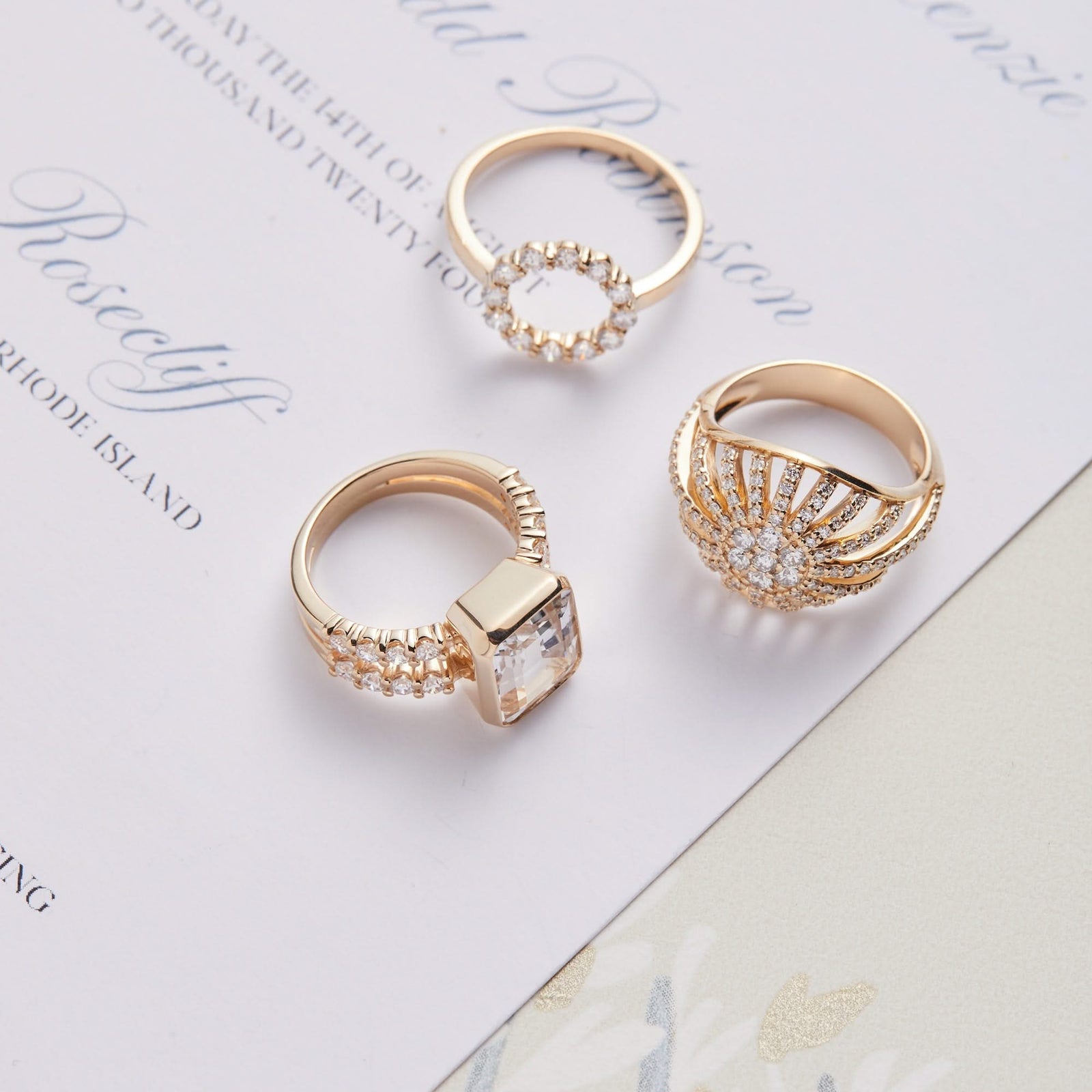 Warren Vertical White Topaz Ring with Diamonds in 14k Gold (April)