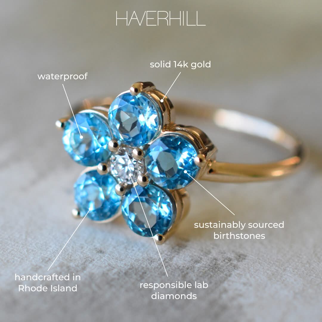 Greenwich Flower Birthstone & Diamond Ring in 14k Gold