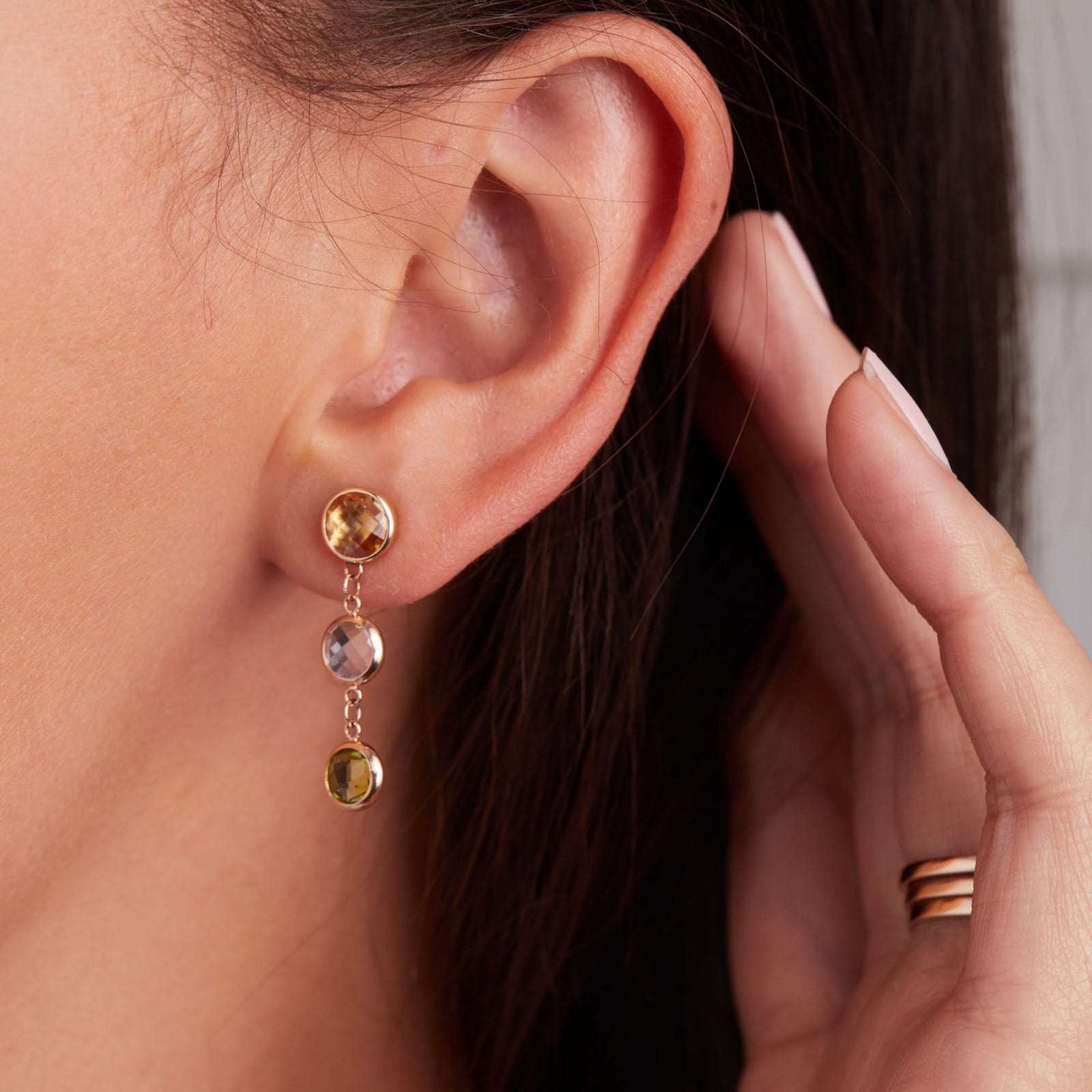 Grand 3 Birthstone Earrings in 14k Gold