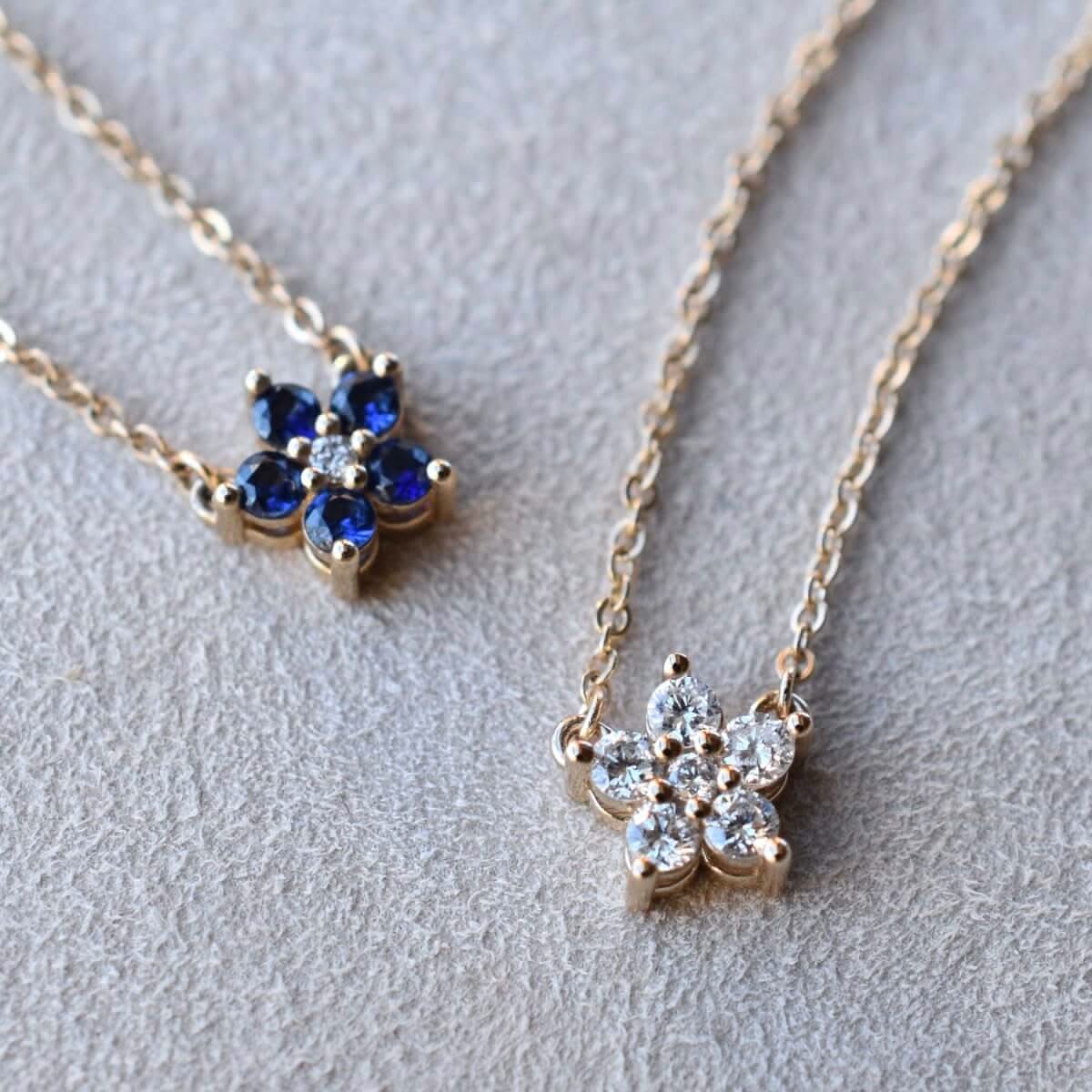 Greenwich Mini Flower Birthstone & Diamond Necklace in 14k Gold