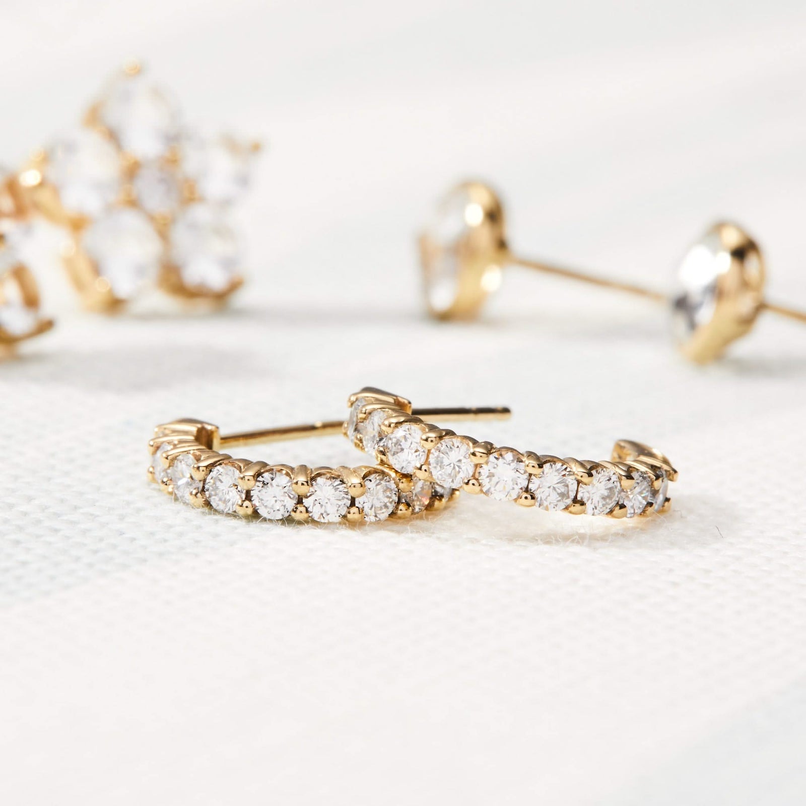 Rosecliff Diamond Huggie Hoop Earrings in 14k Gold (April)