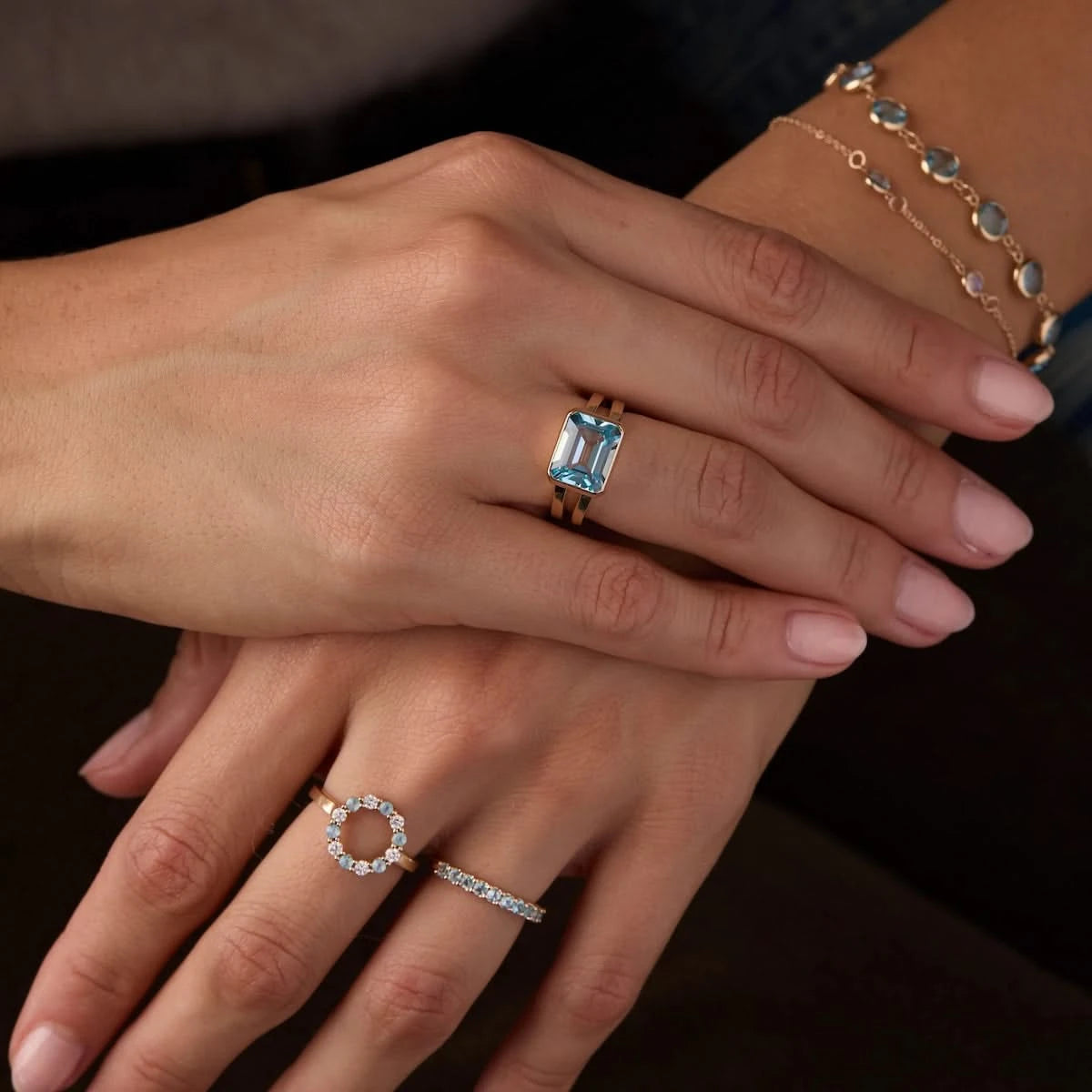 Warren Horizontal Nantucket Blue Topaz Ring in 14k Gold (December)