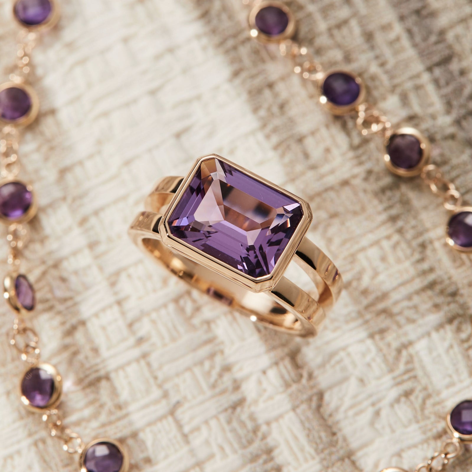 Warren Horizontal Amethyst Ring in 14k Gold (February)