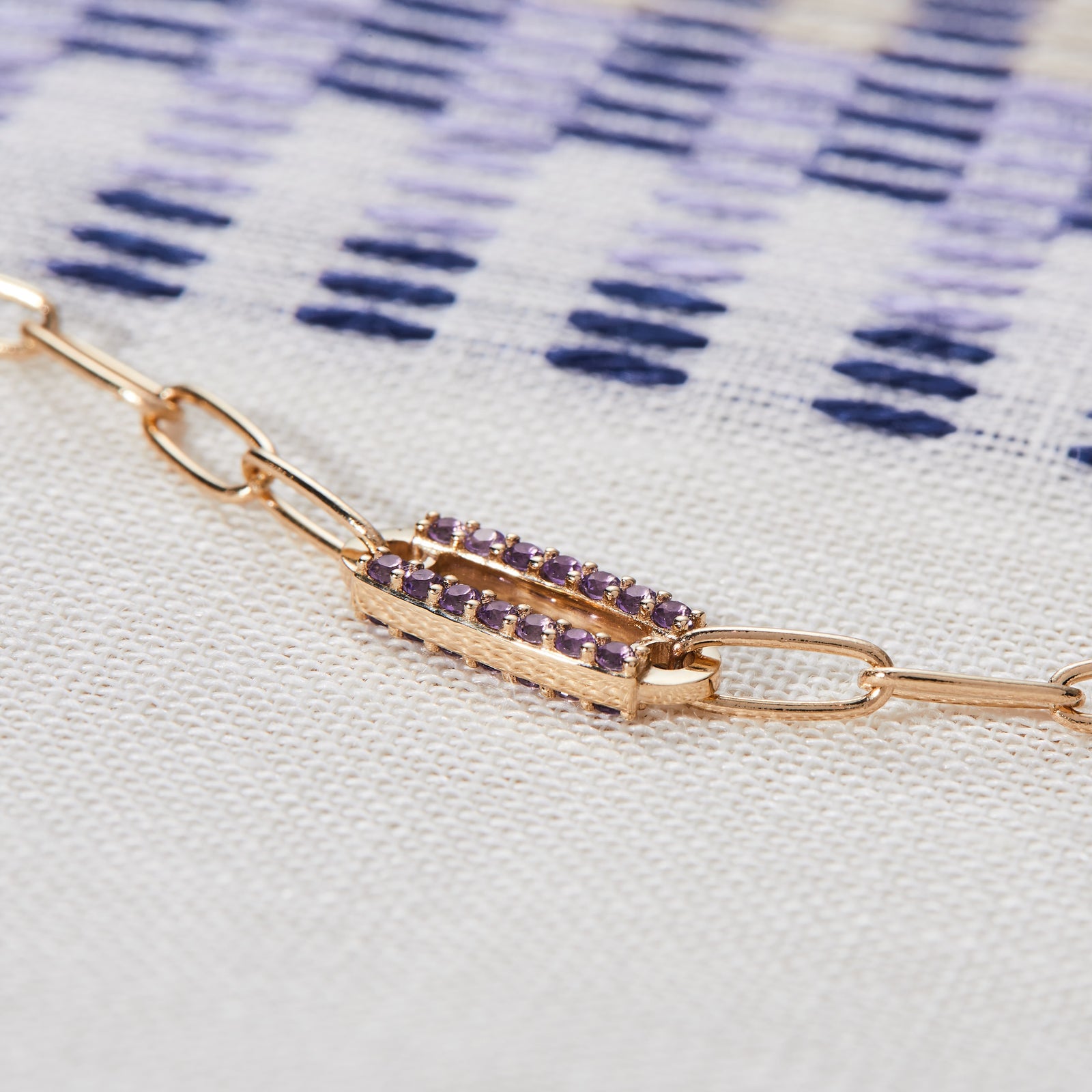 Adelaide 1 Pavé Amethyst Link Bracelet in 14k Gold (February)