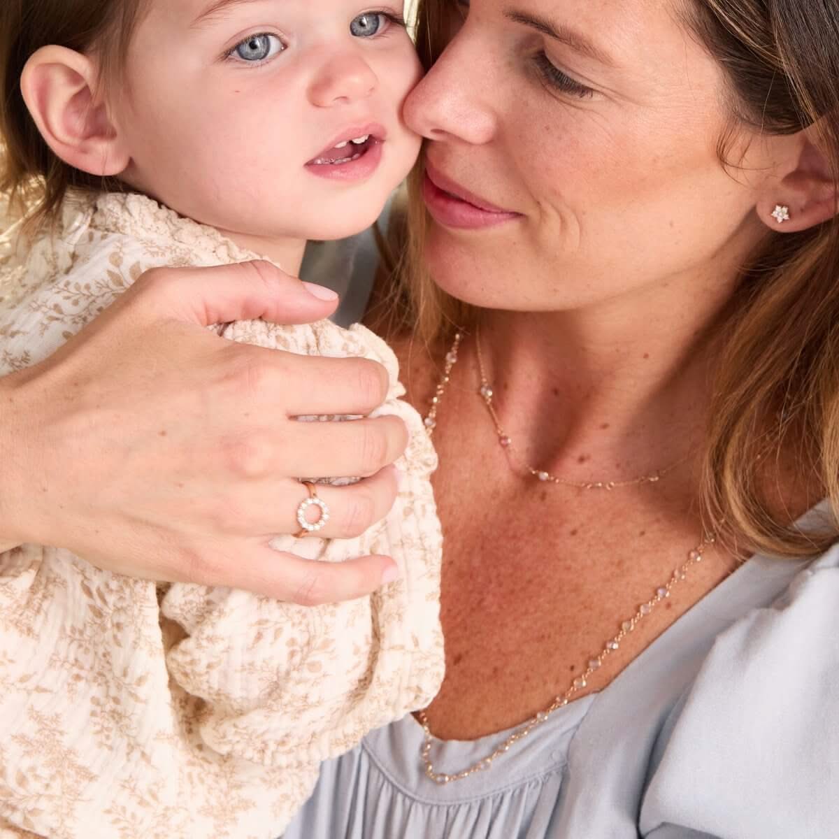 Greenwich Mini Flower Birthstone & Diamond Earrings in 14k Gold