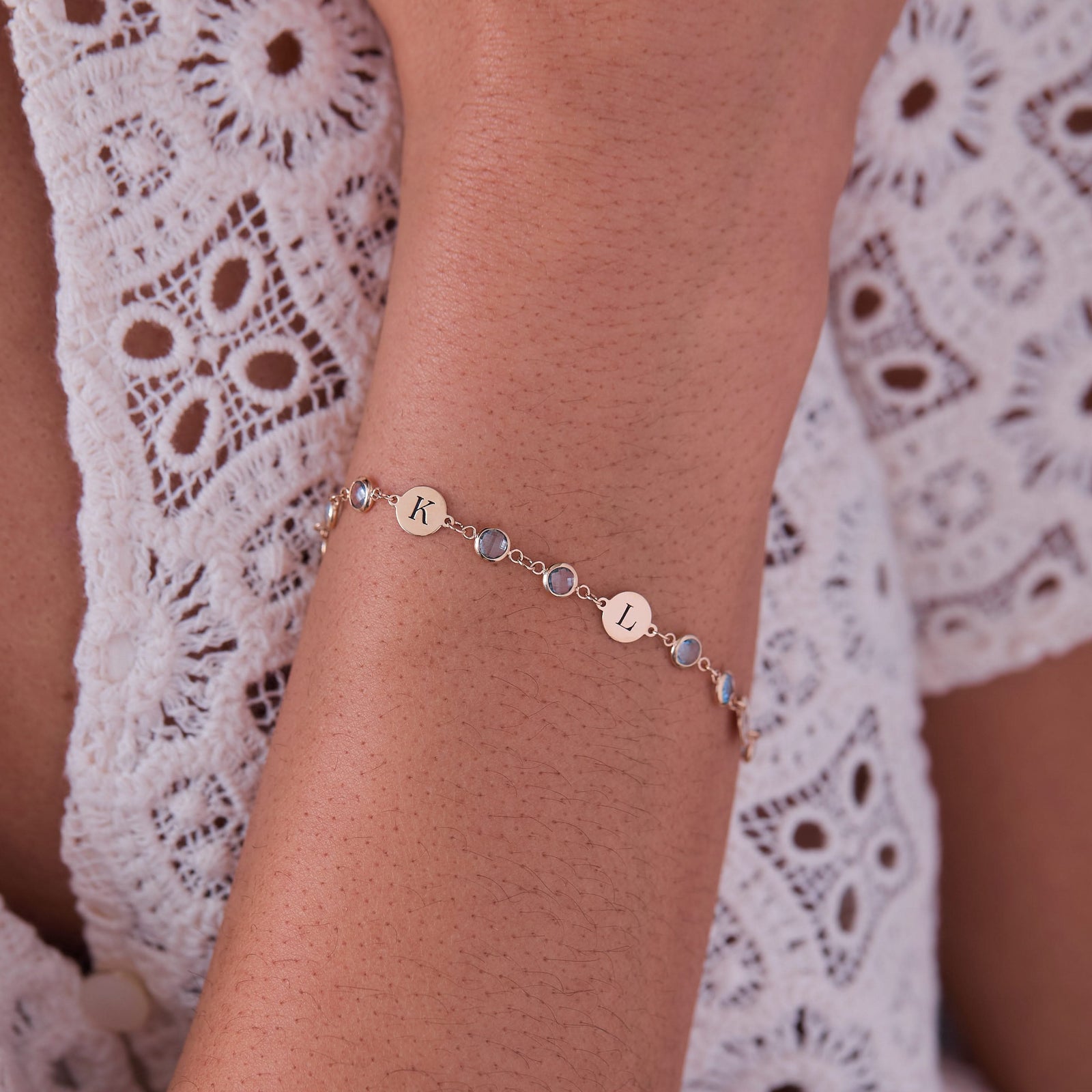 Newport 4 Letter Birthstone Bracelet in 14k Gold