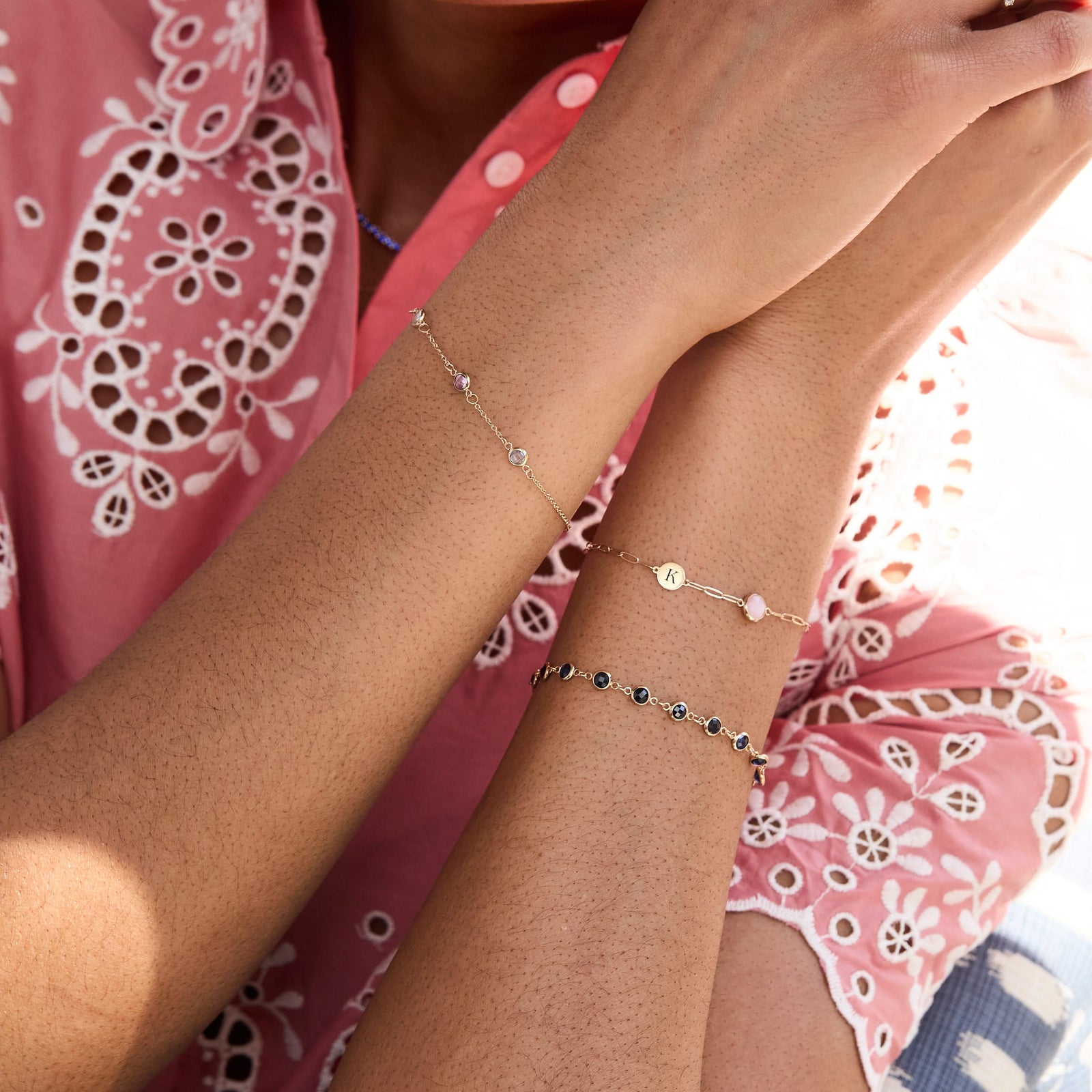 1 Letter & 1 Grand Birthstone Adelaide Mini Bracelet in 14k Gold