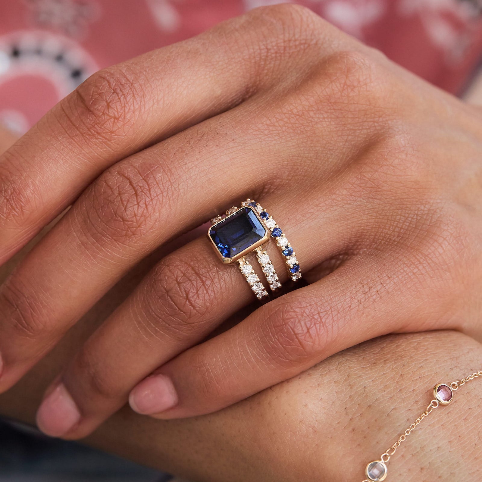 Warren Vertical Sapphire Ring with Diamonds in 14k Gold (September)