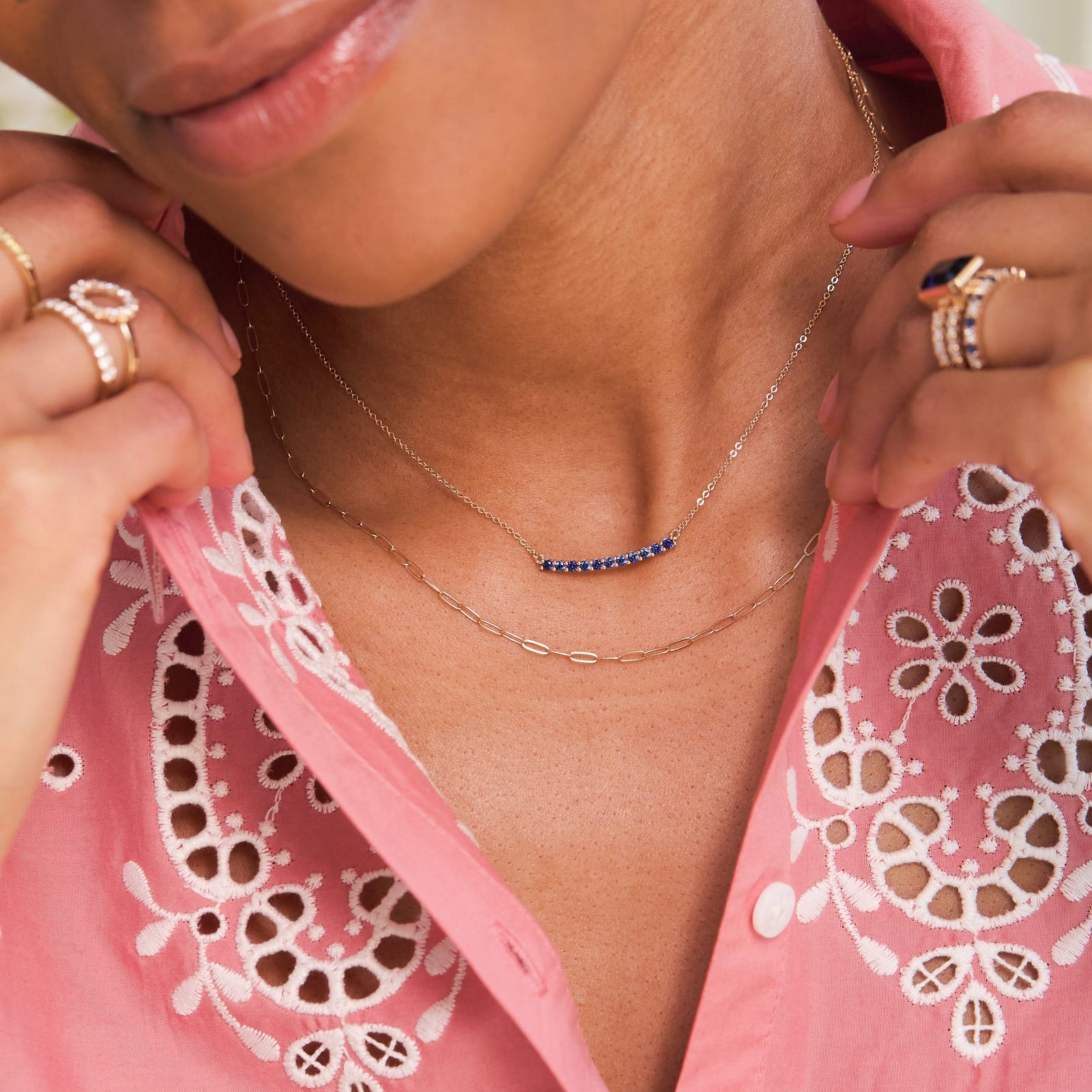 Rosecliff Sapphire Bar Necklace in 14k Gold (September)