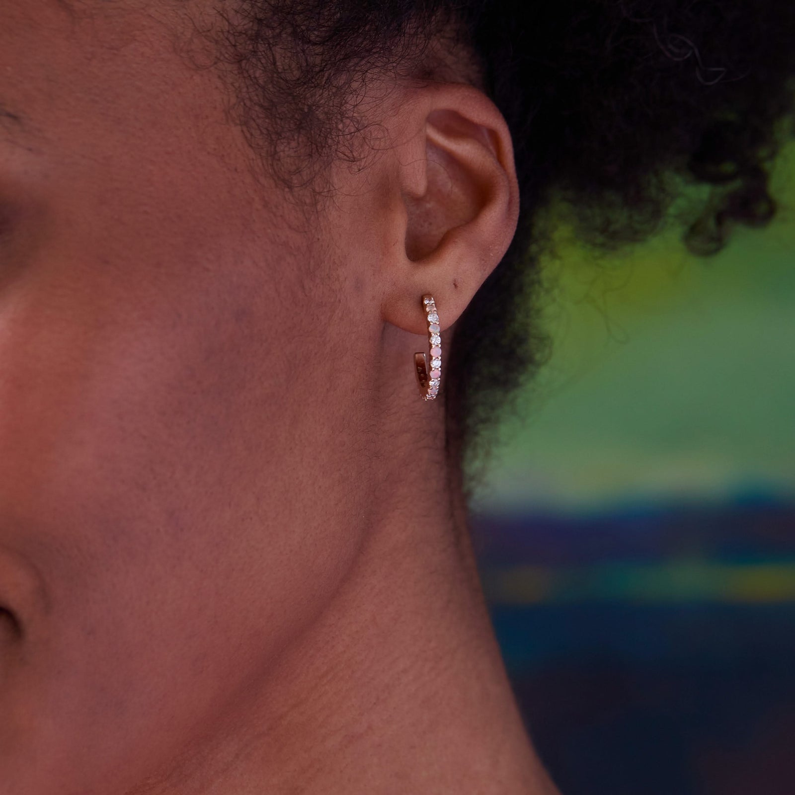 Rosecliff Diamond & Opal Hoop Earrings in 14k Gold (October)