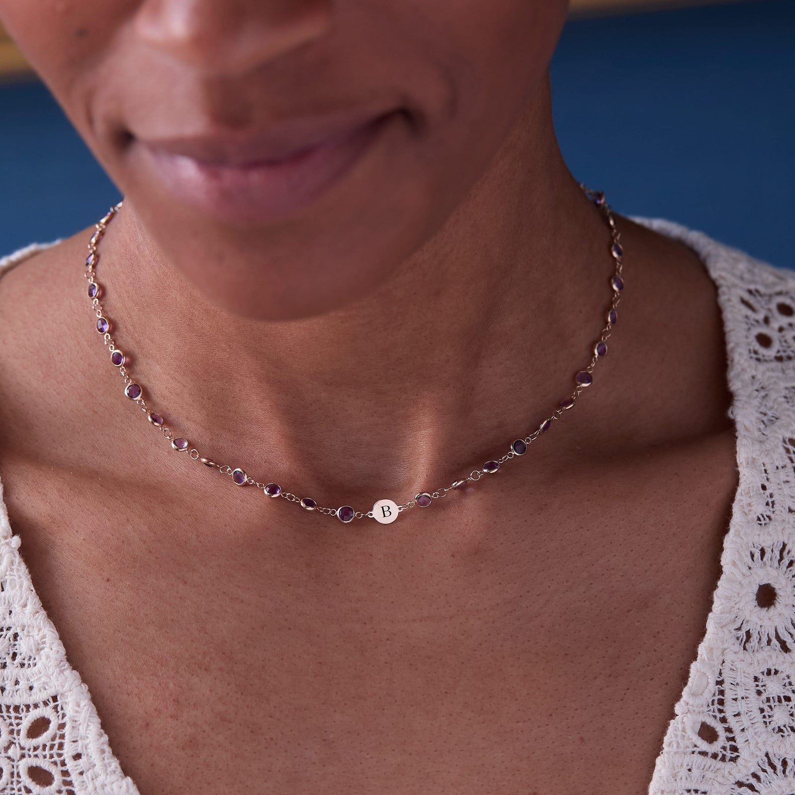 Newport 1 Letter Birthstone Necklace in 14k Gold