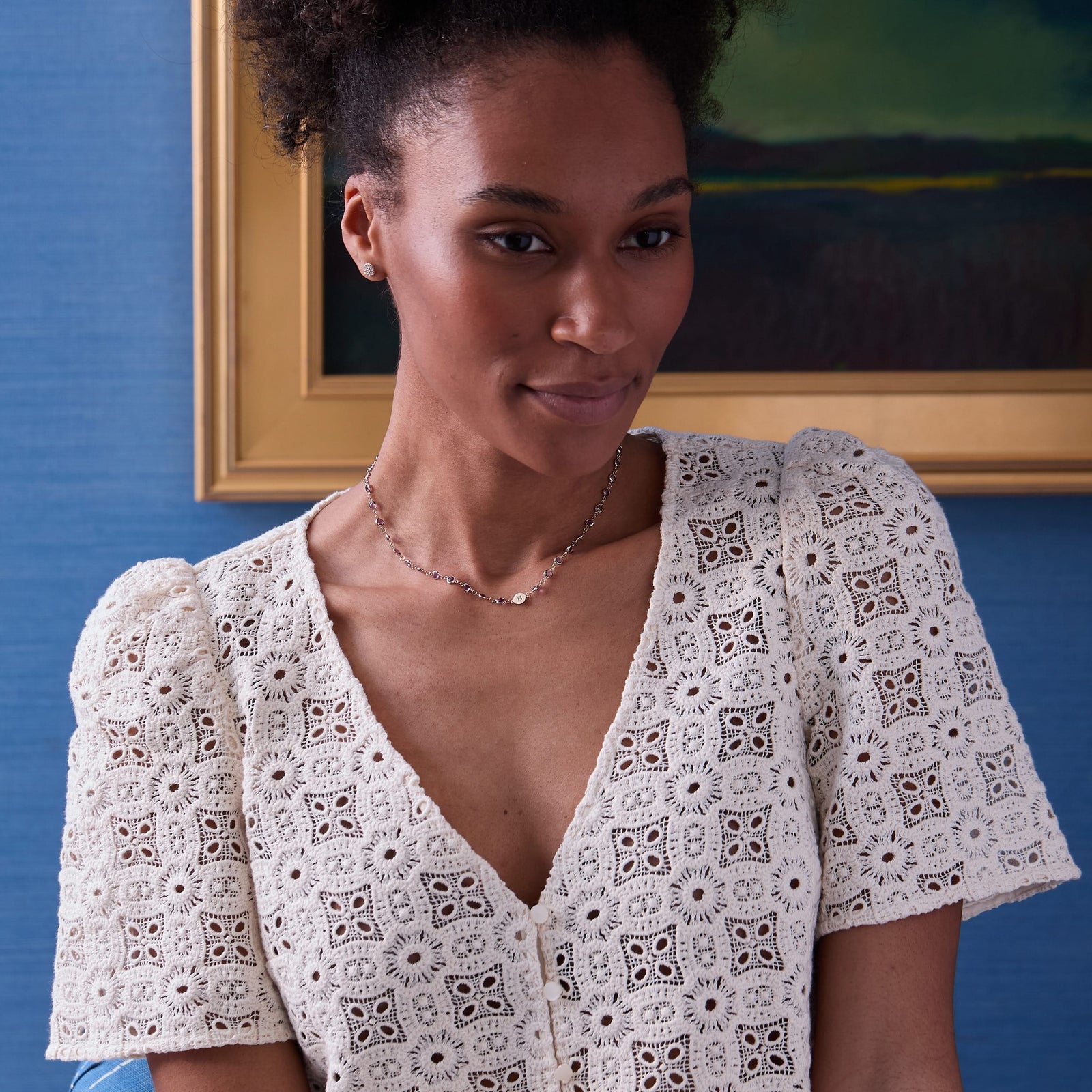 Newport 1 Letter Birthstone Necklace in 14k Gold