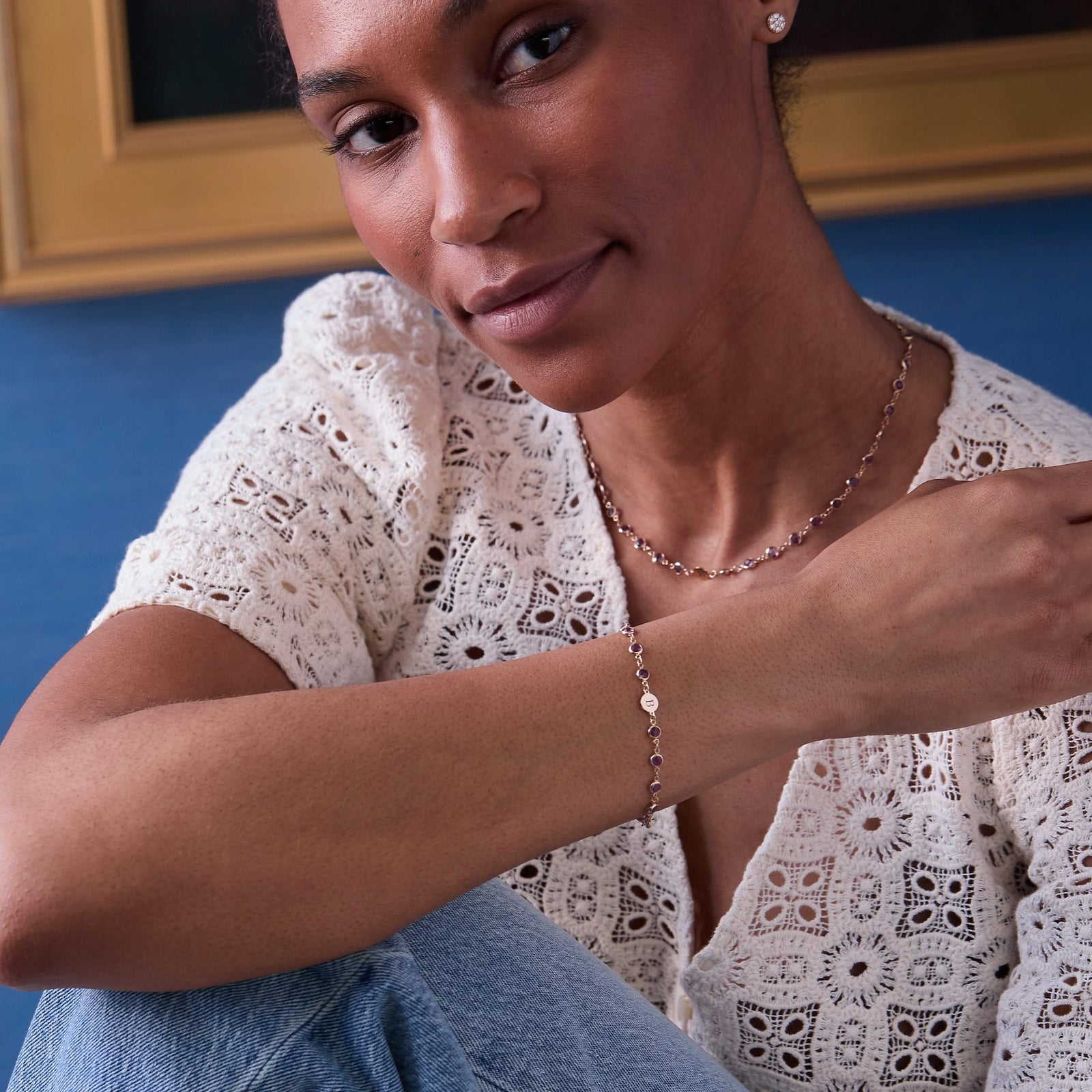 Newport 1 Letter Birthstone Bracelet in 14k Gold