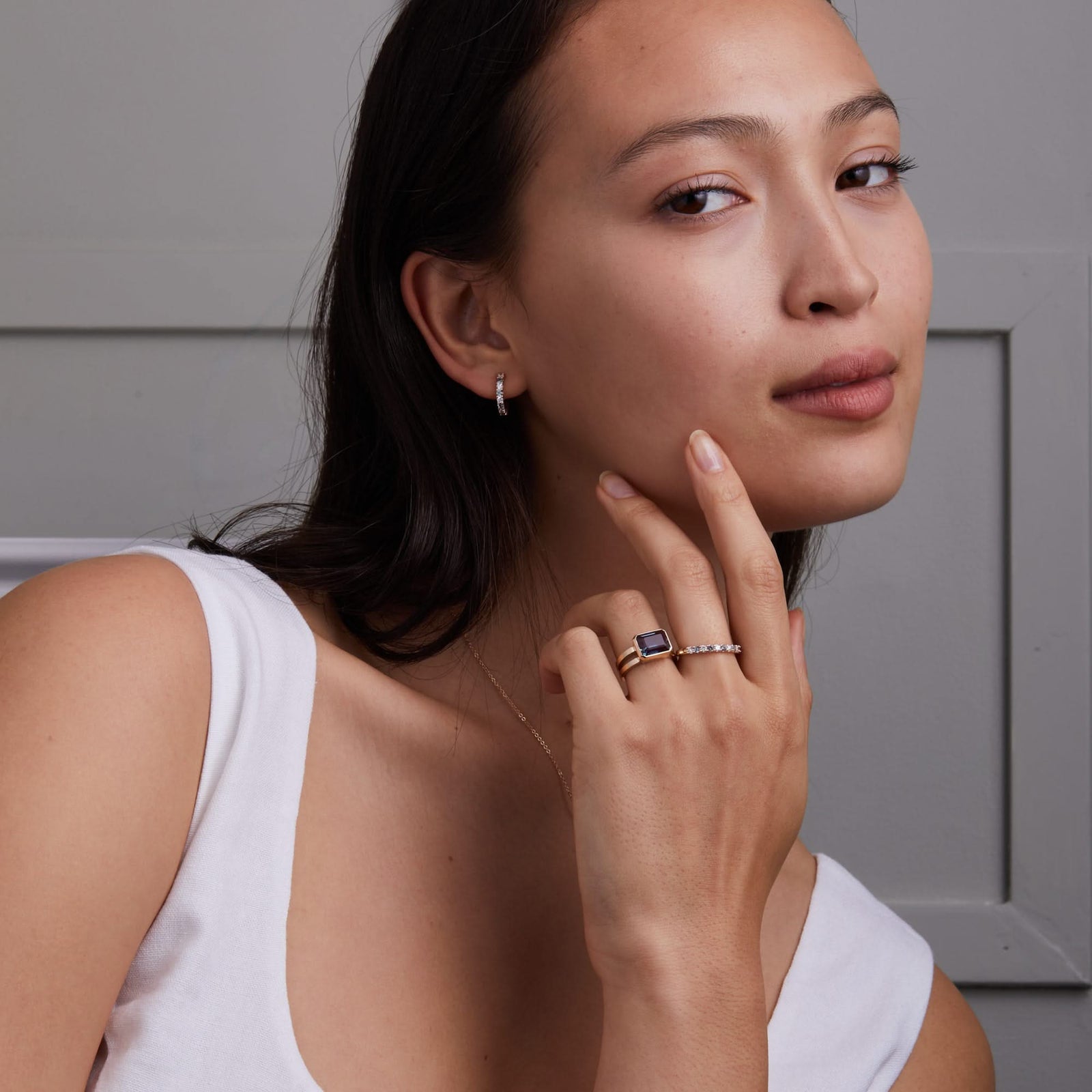 Rosecliff Diamond & Alexandrite Huggie Hoop Earrings in 14k Gold (June)