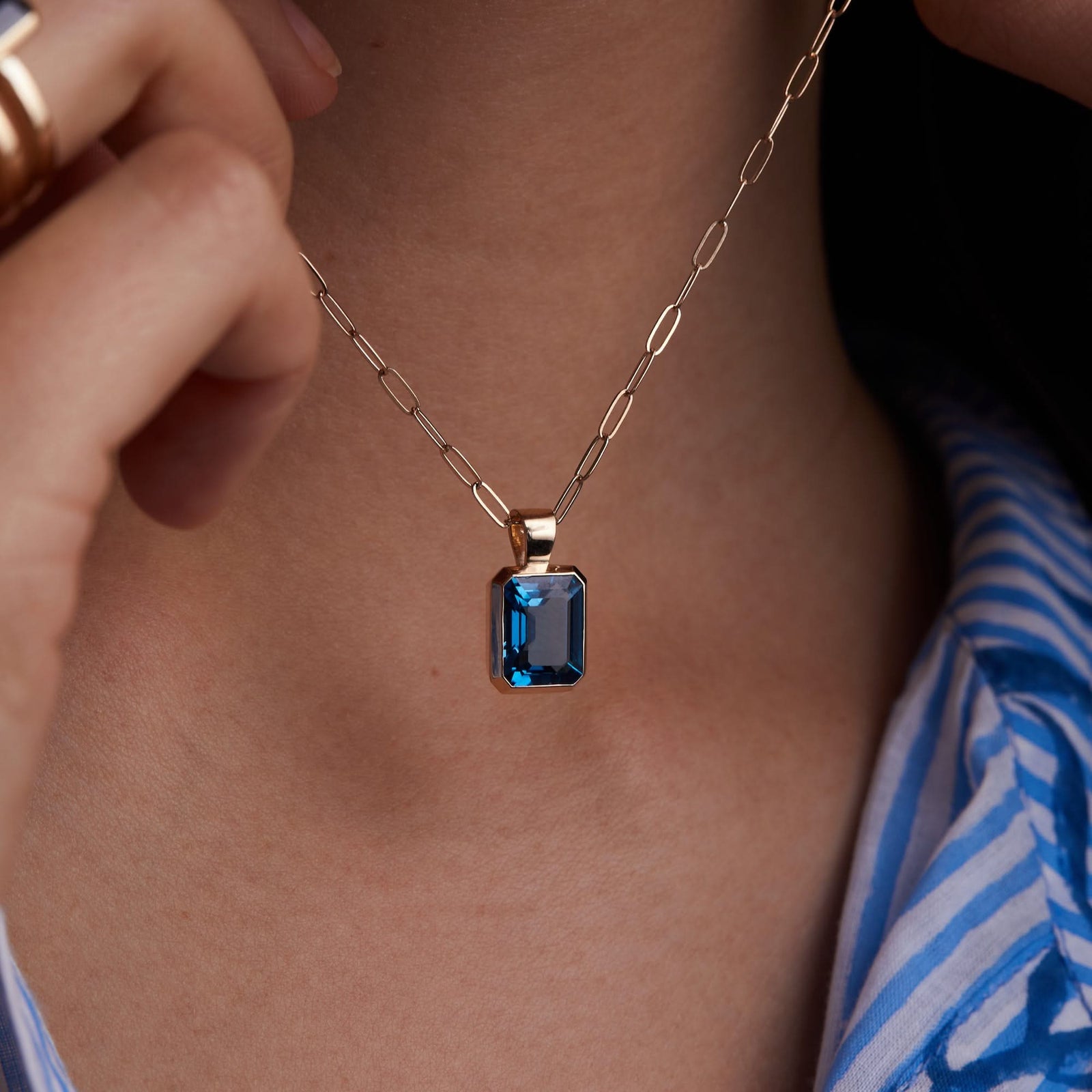Warren Atlantic Blue Topaz Pendant in 14k Gold (December)
