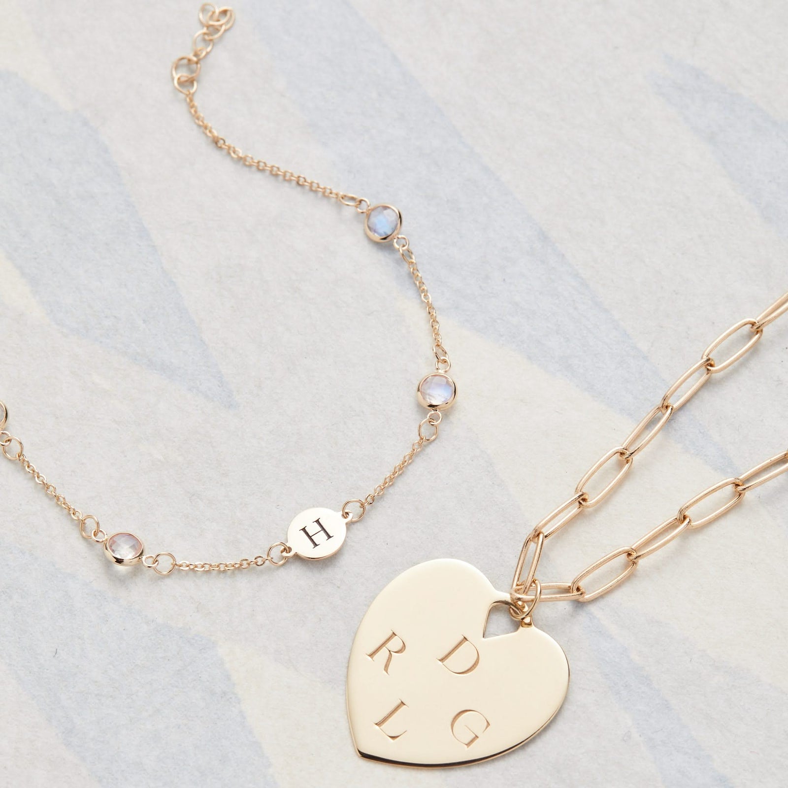 1 Letter & 4 Petite Moonstone Bracelet in 14k Gold (June)