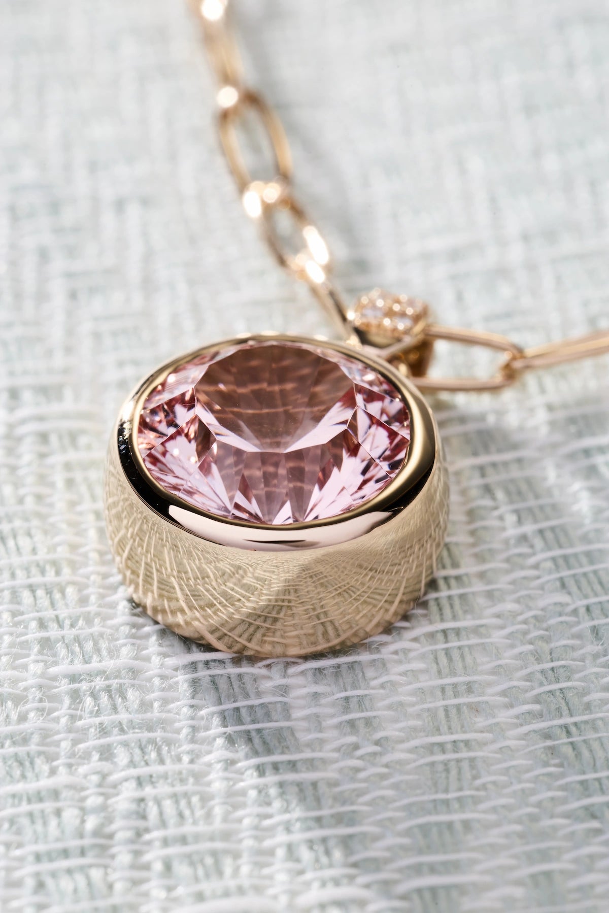 Jamestown Blush Sapphire Pendant with Diamond Bail in 14k Gold (October)