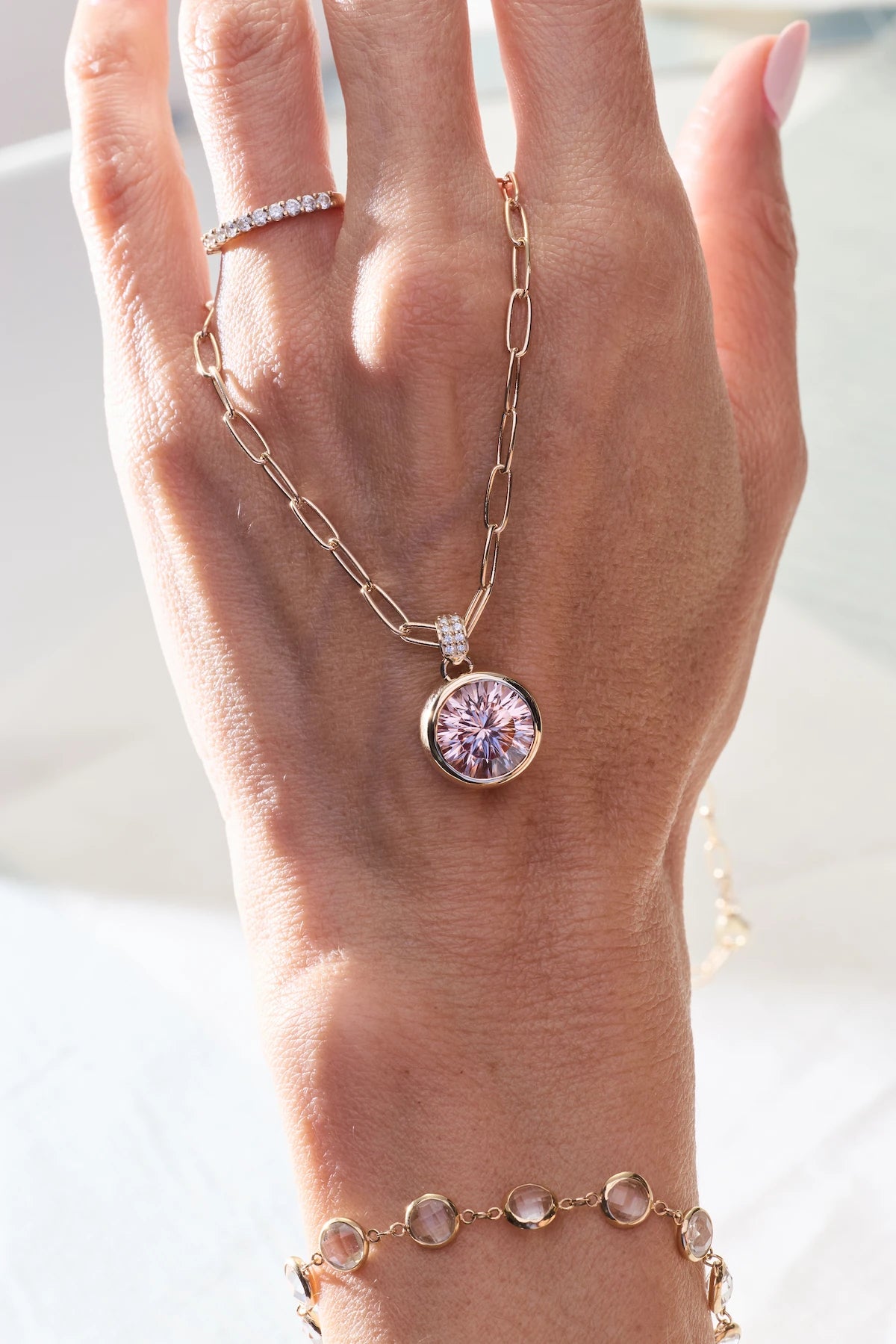 Jamestown Blush Sapphire Pendant with Diamond Bail in 14k Gold (October)