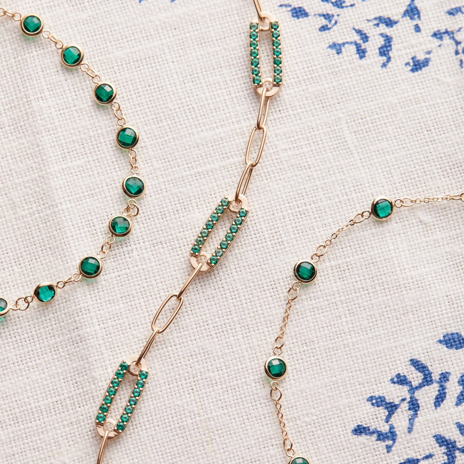 Adelaide 3 Pavé Birthstone Link Necklace in 14k Gold