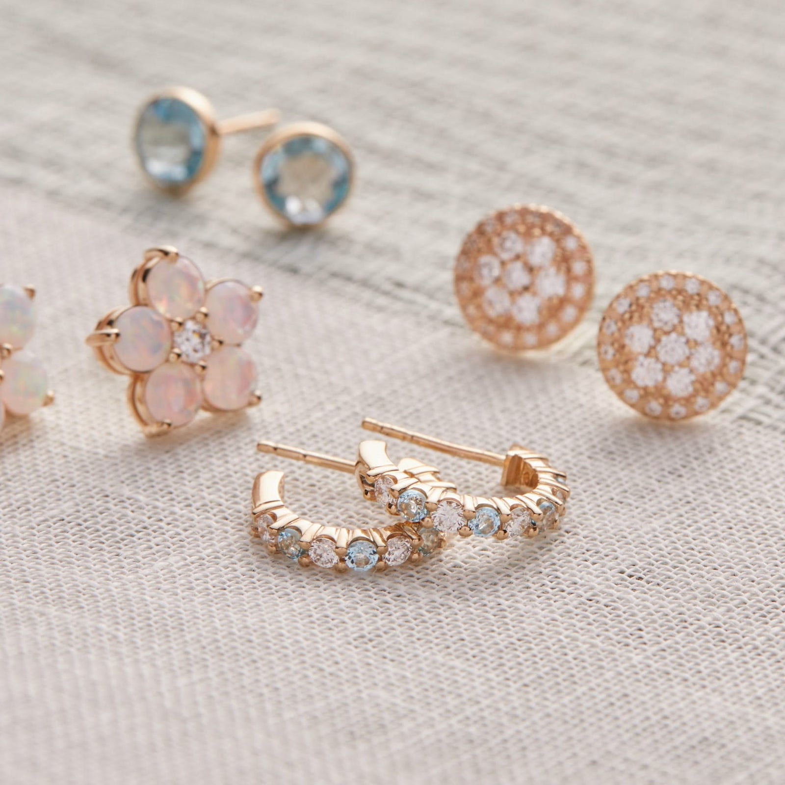 Rosecliff Diamond & Nantucket Blue Topaz Huggie Hoop Earrings in 14k Gold (December)