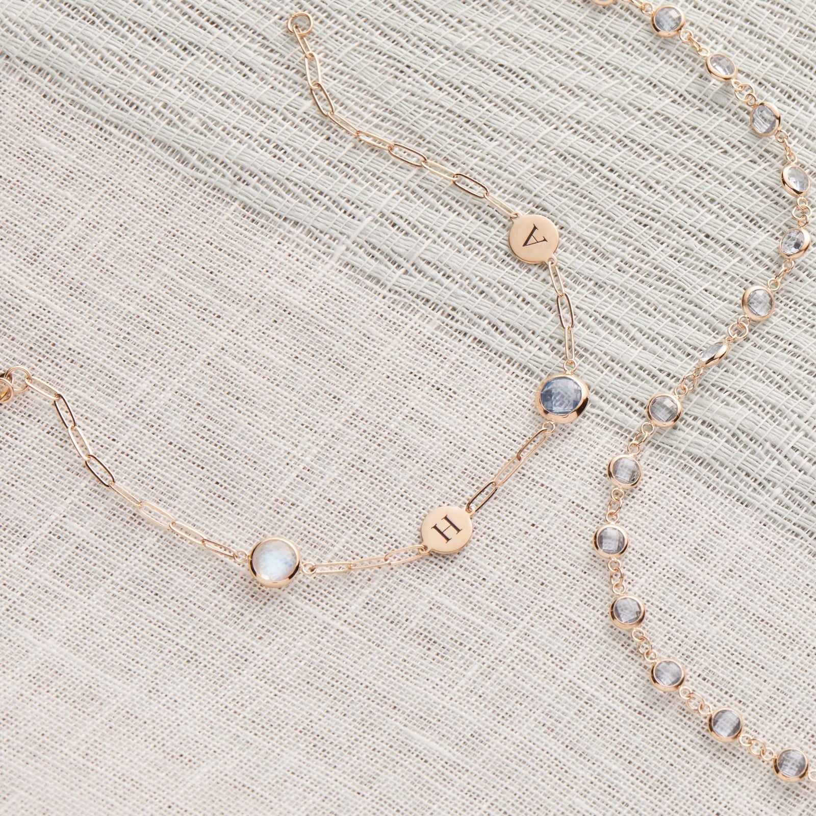 2 Letter & 2 Grand Birthstone Adelaide Mini Bracelet in 14k Gold