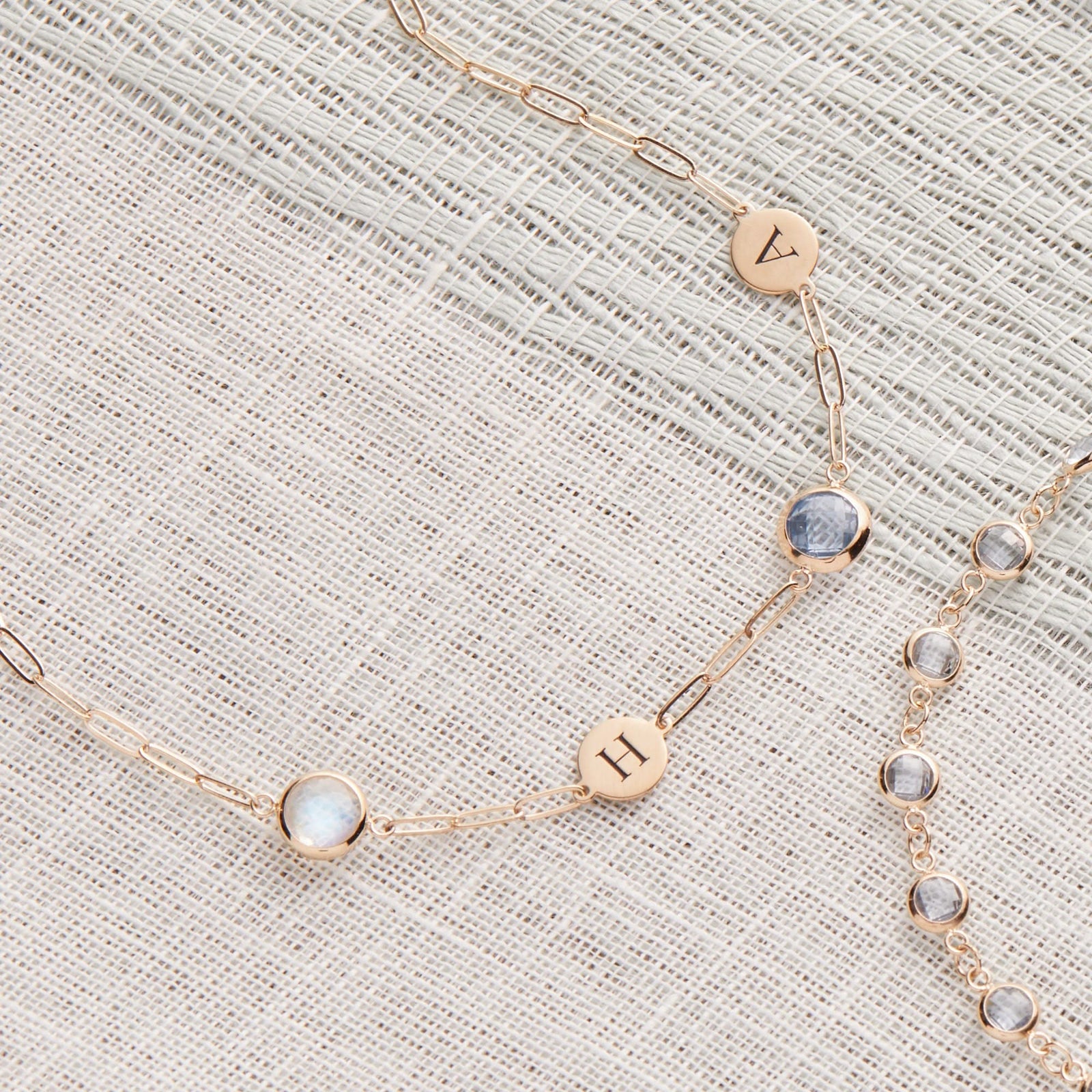 2 Letter & 2 Grand Birthstone Adelaide Mini Necklace in 14k Gold