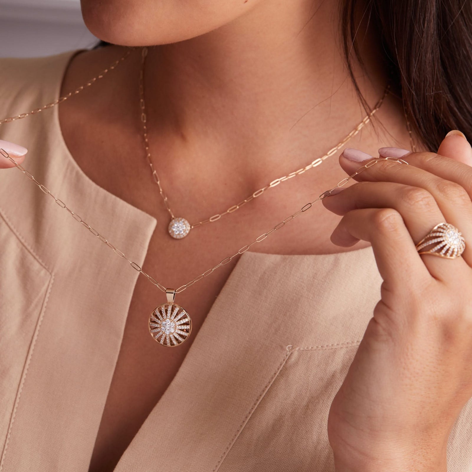 Palmer Diamond Dome Pendant in Solid 14k Gold