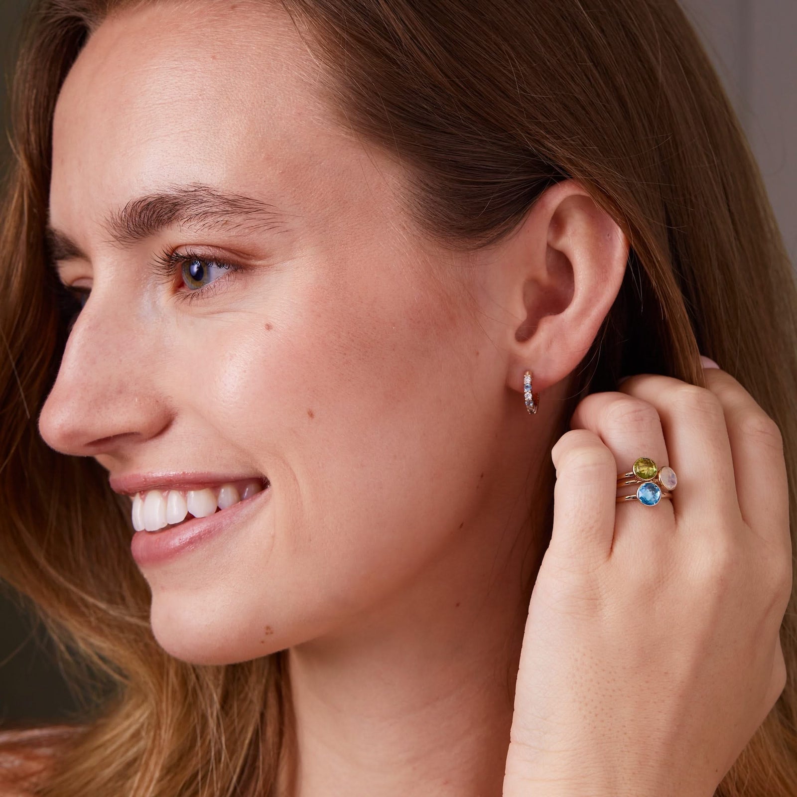 Rosecliff Diamond & Nantucket Blue Topaz Huggie Hoop Earrings in 14k Gold (December)