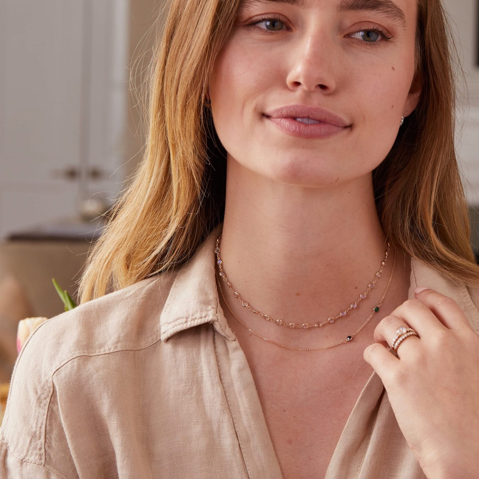 Petite 2 Birthstone Necklace in 14k Gold