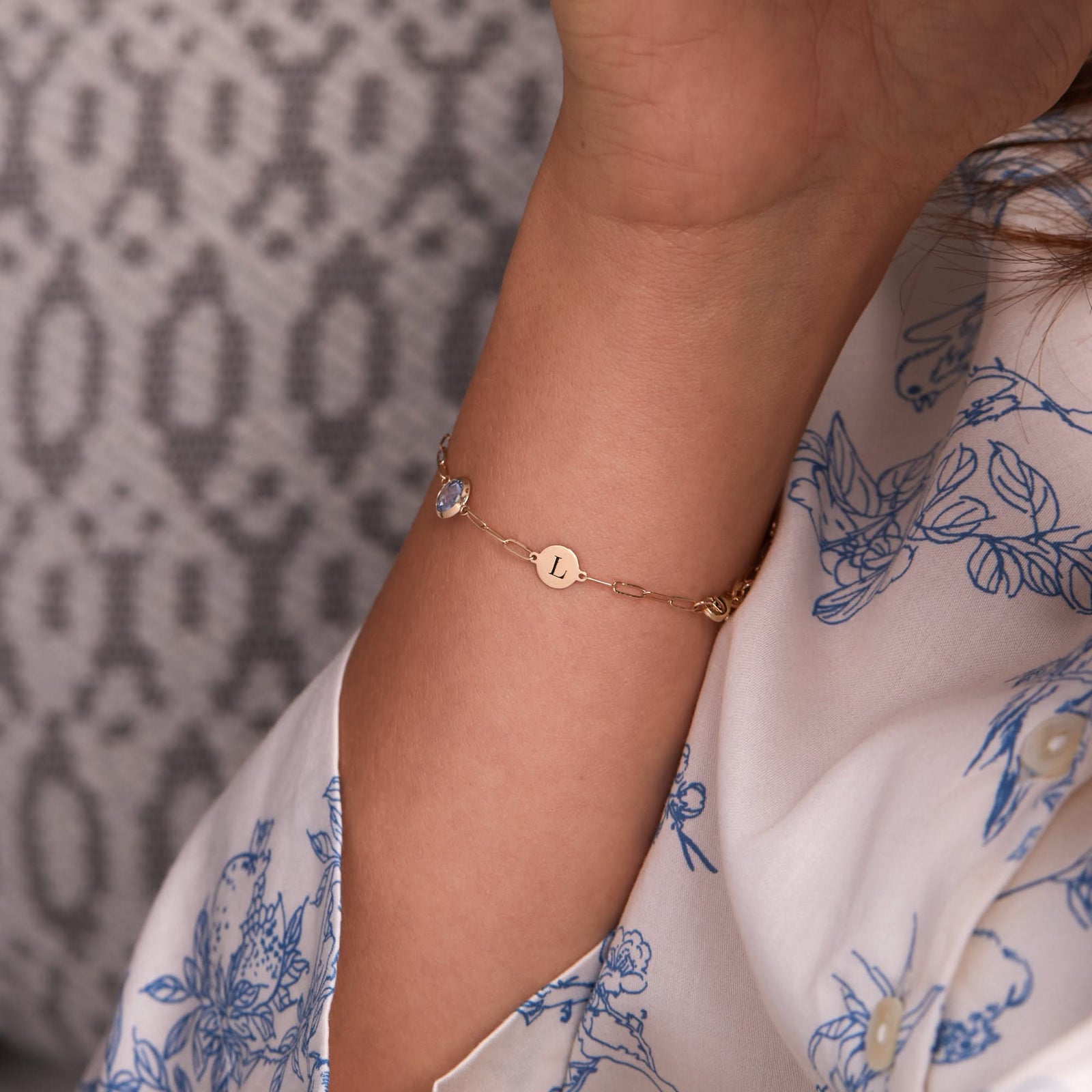 3 Letter & 3 Grand Birthstone Adelaide Mini Bracelet in 14k Gold