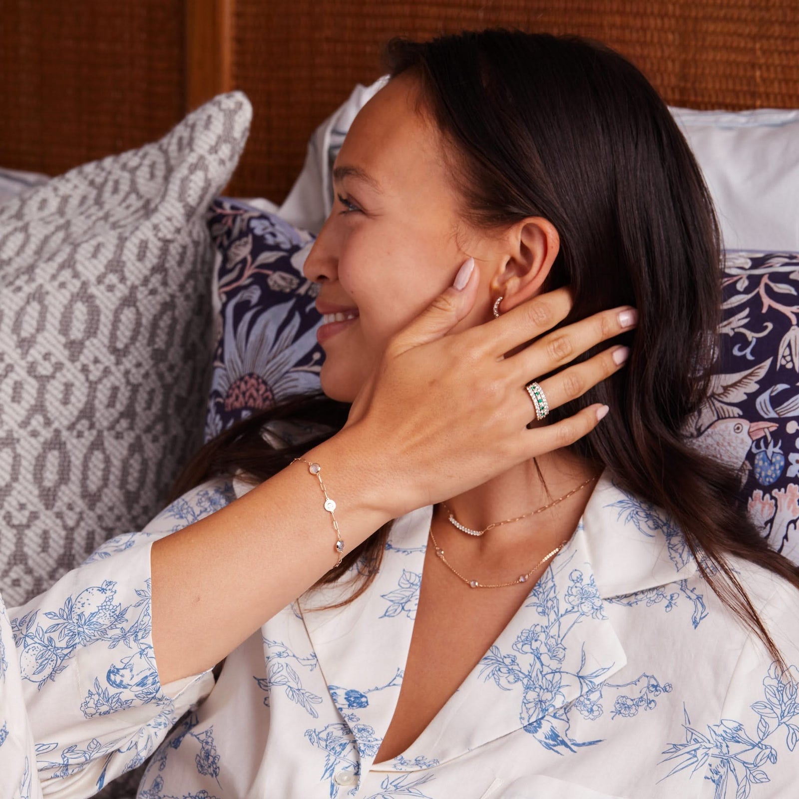 2 Letter & 2 Grand Birthstone Adelaide Mini Bracelet in 14k Gold