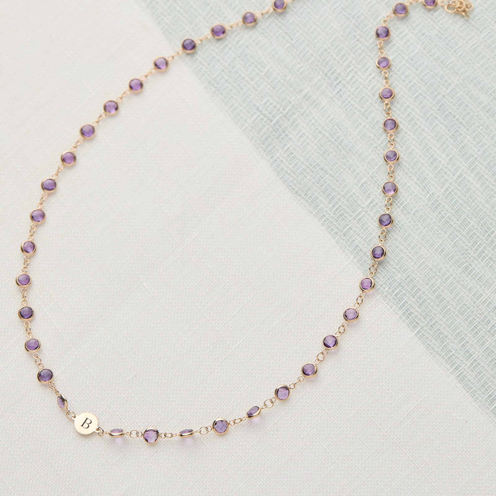 Newport 1 Letter Birthstone Necklace in 14k Gold