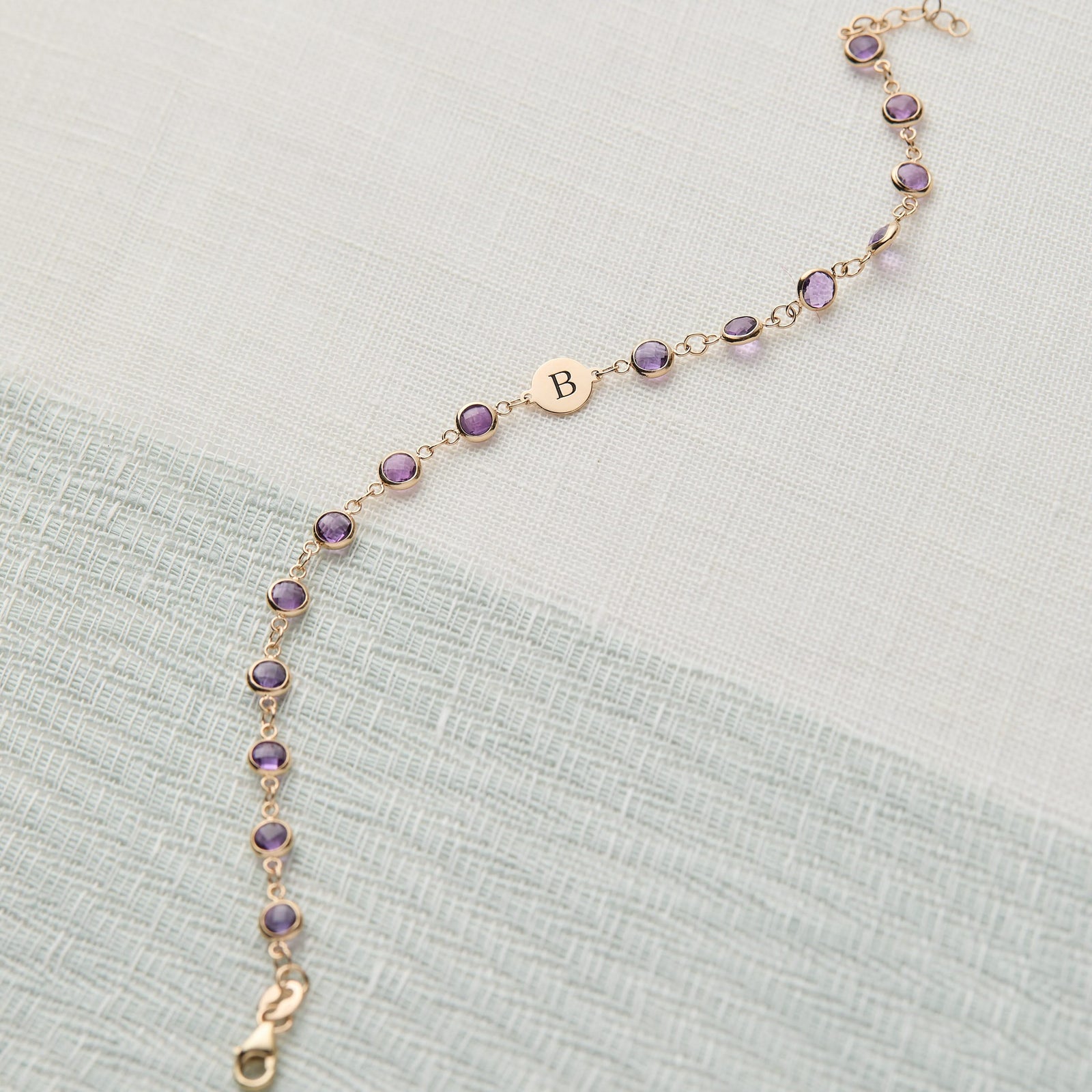 Newport 1 Letter Birthstone Bracelet in 14k Gold