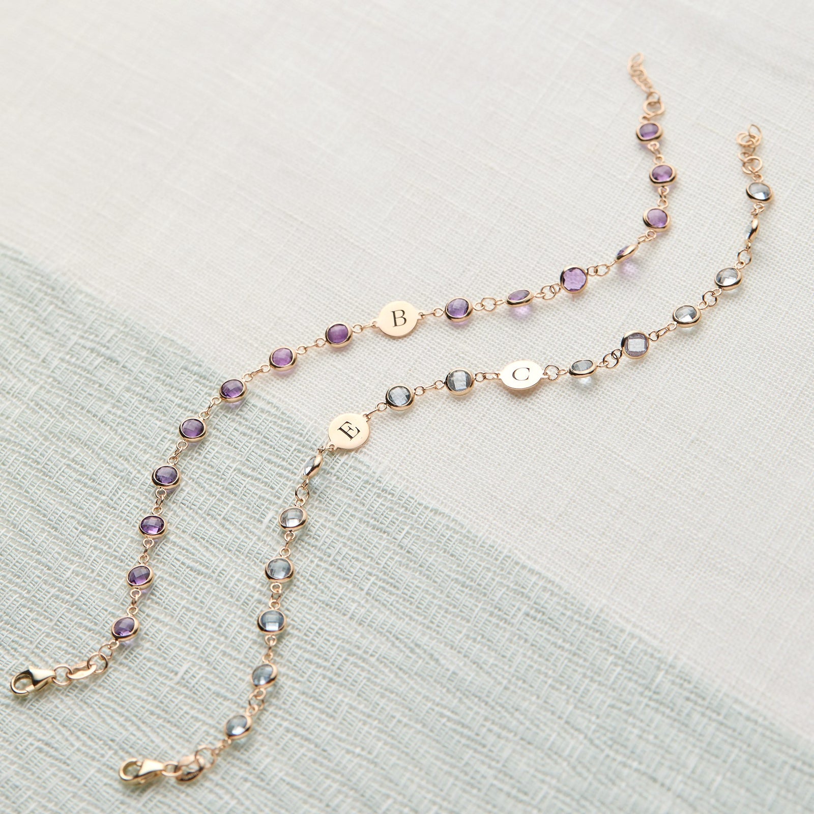 Newport 2 Letter Birthstone Bracelet in 14k Gold