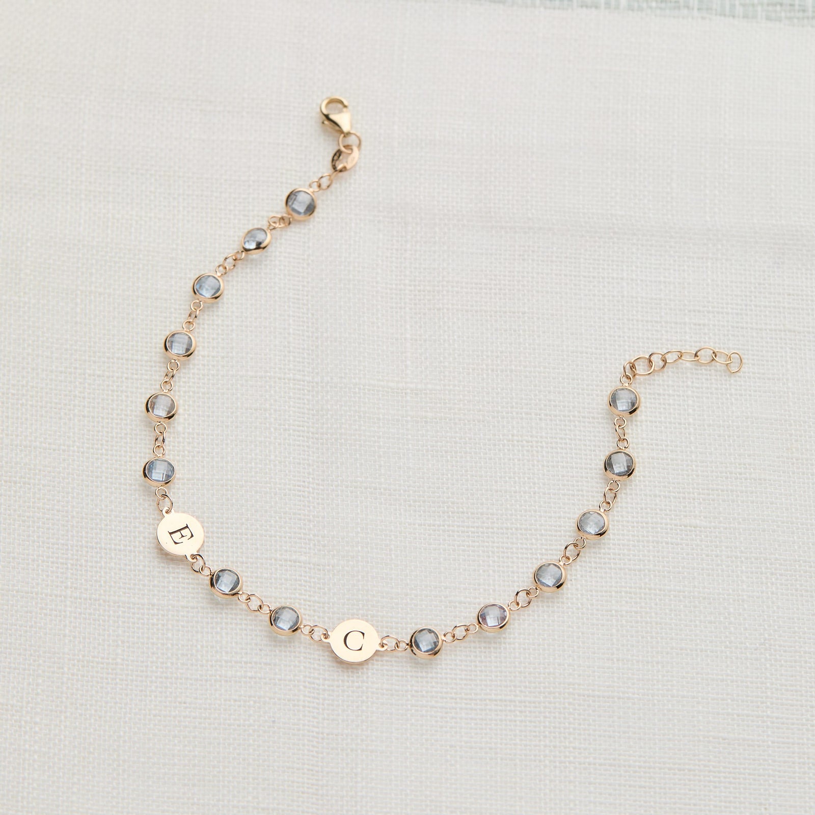 Newport 2 Letter Birthstone Bracelet in 14k Gold