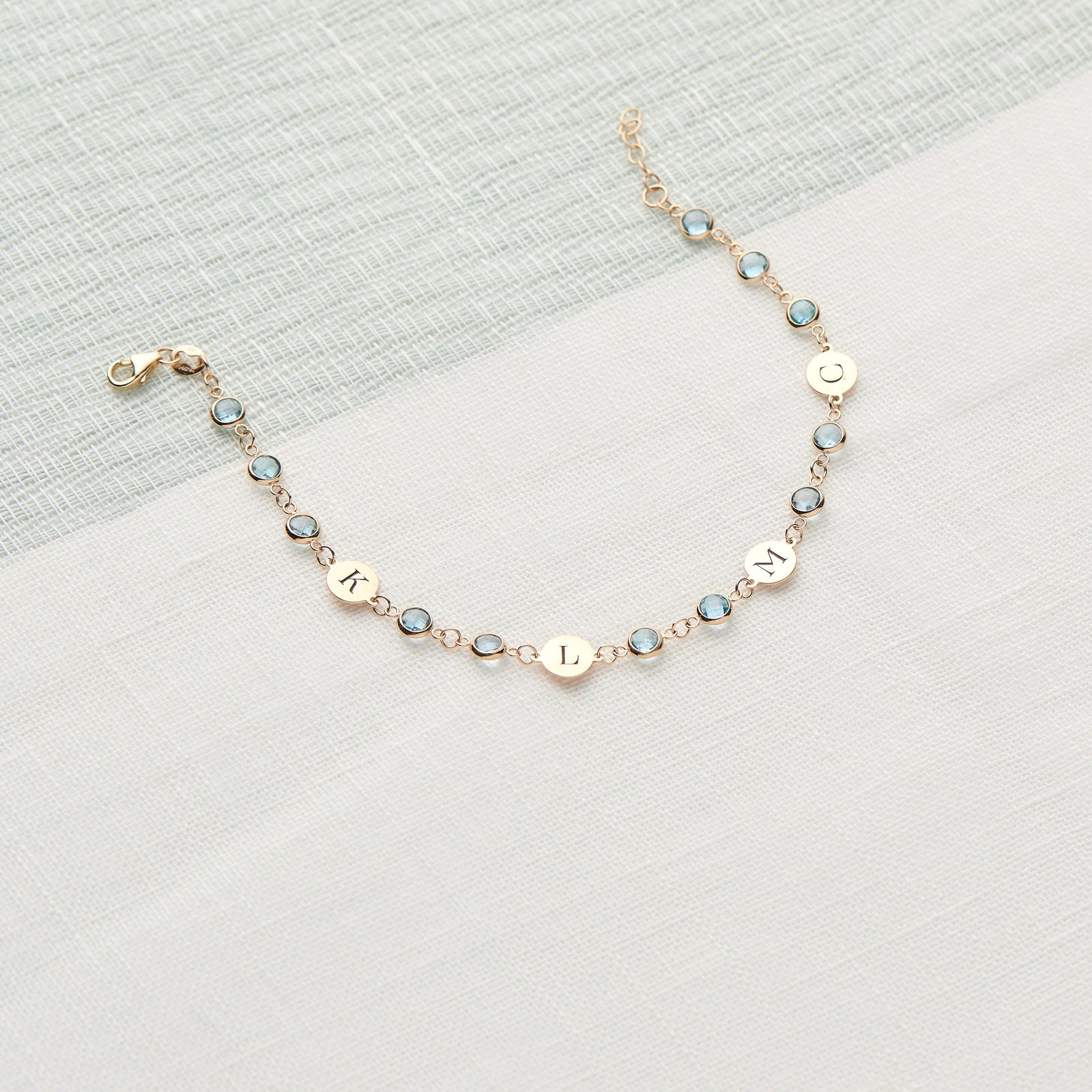 Newport 4 Letter Birthstone Bracelet in 14k Gold