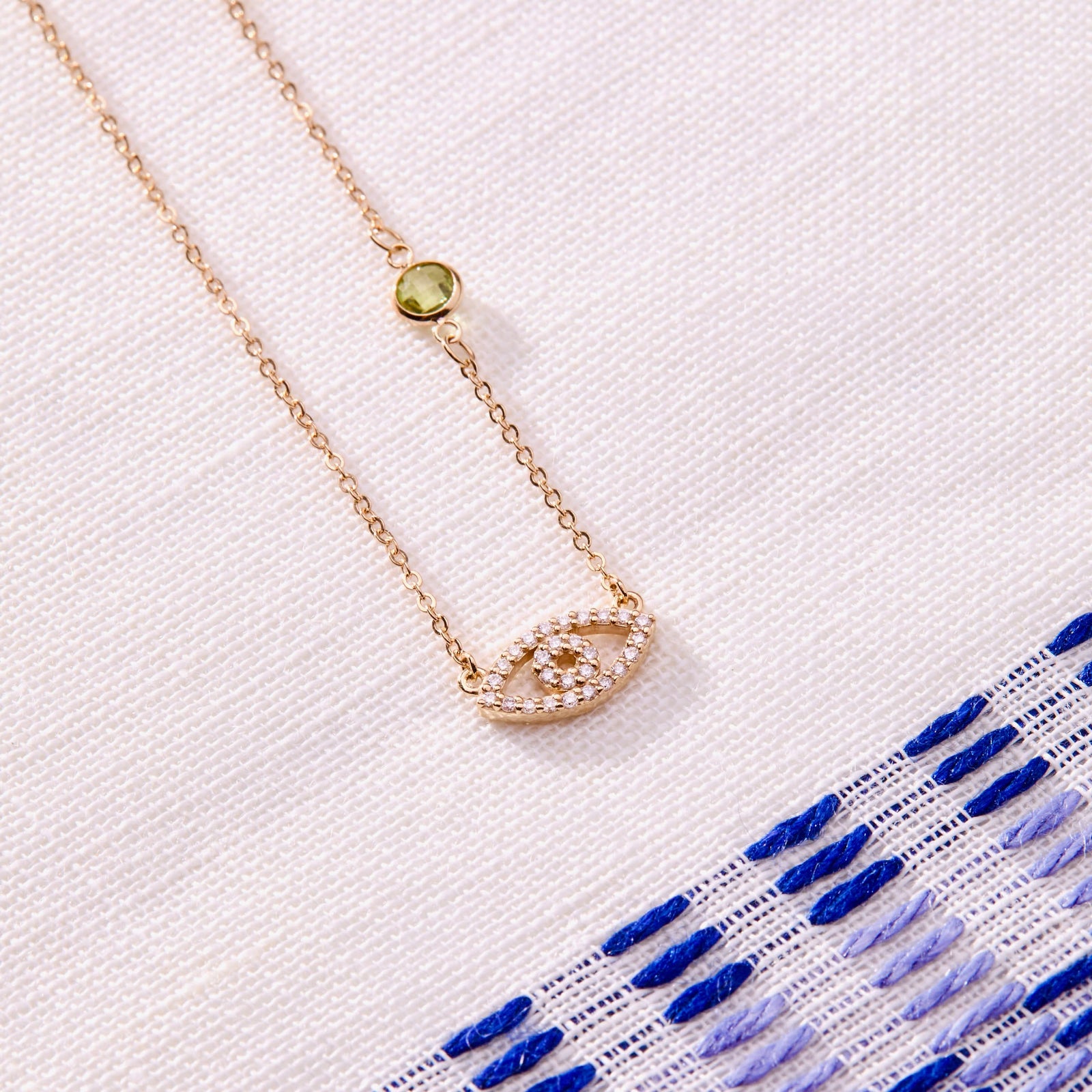 Diamond Evil Eye & Birthstone Necklace in 14k Gold
