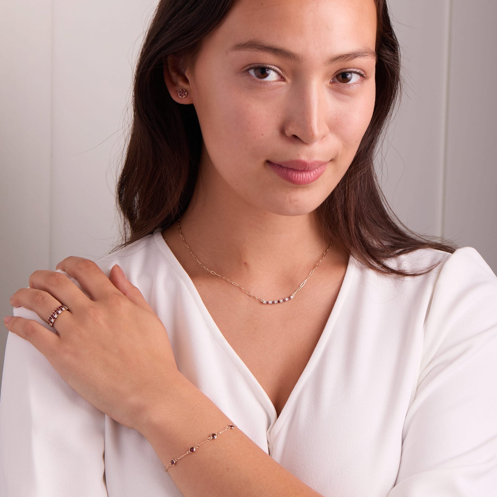 Rosecliff Diamond & Garnet Bar Adelaide Mini Necklace in 14k Gold (January)